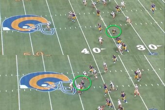 Austin puts a move on multiple defenders, cuts upfield, sees a lane open up with no defenders downfield. Reservations for six.