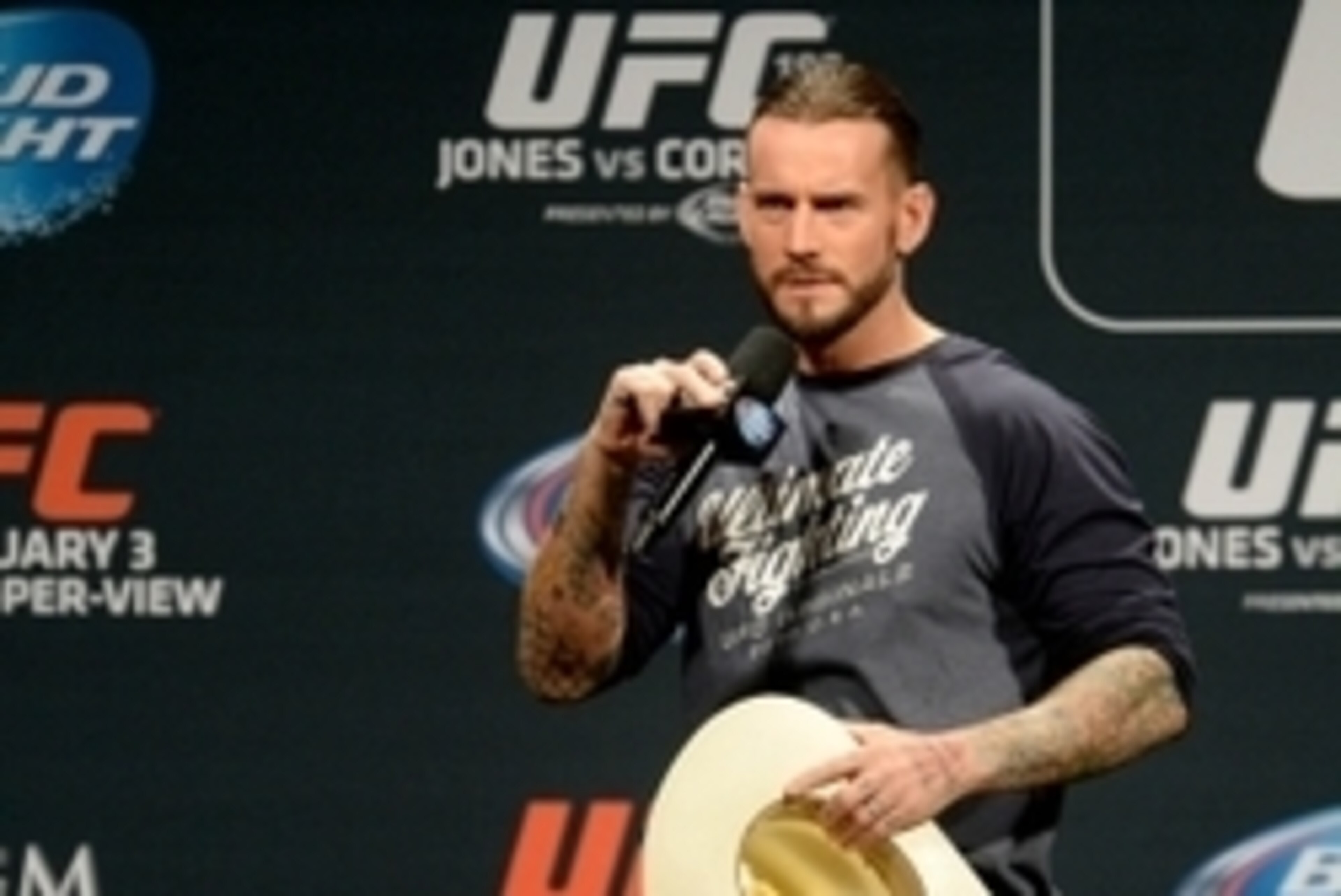 Jan 2, 2015; Las Vegas, NV, USA; Former WWE star Phil CM Punk Brooks is the featured guest for the UFC 182 Q&A session Friday evening before the start of the weigh-ins at the MGM Grand Garden Arena. Mandatory Credit: Jayne Kamin-Oncea-USA TODAY Sports