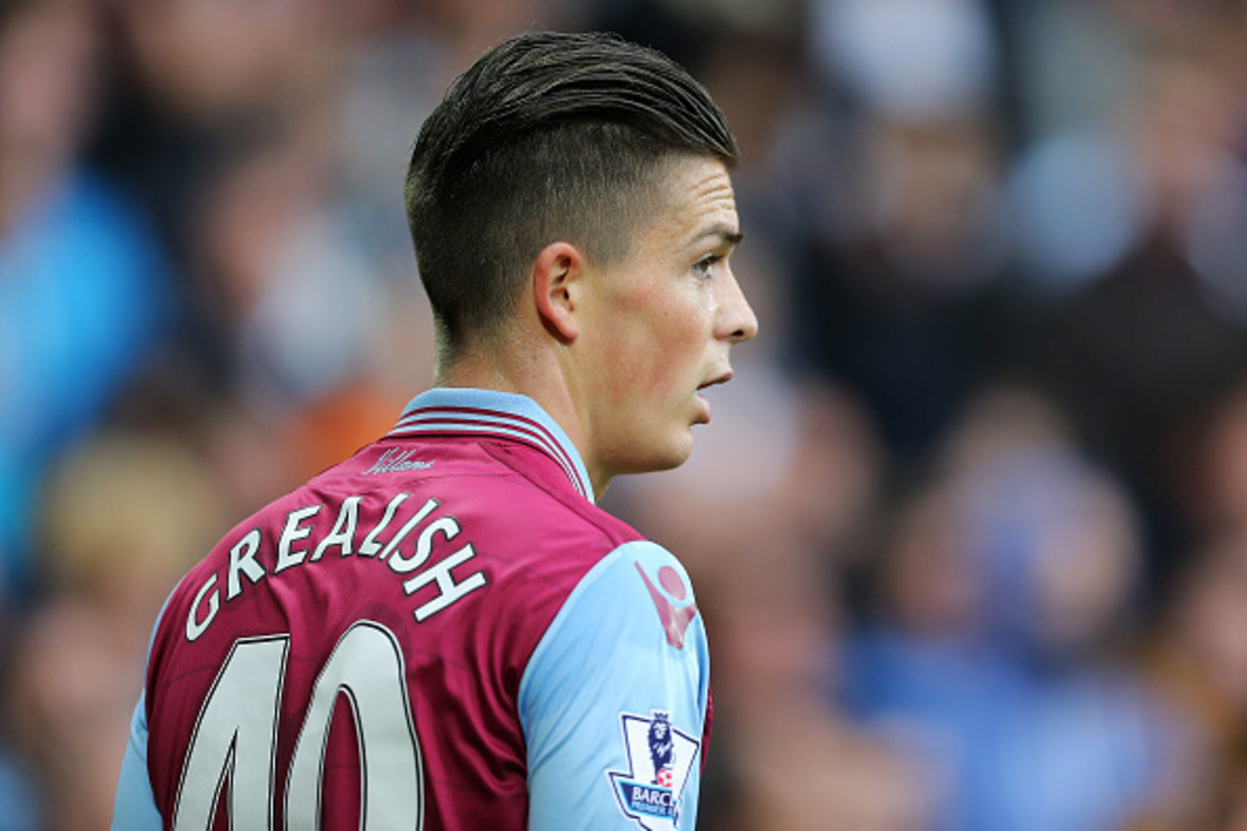 BIRMINGHAM, ENGLAND - OCTOBER 03:  Jack Grealish of Aston Villa during the Barclays Premier League match between Aston Villa and Stoke City at Villa Park on October 03, 2015 in Birmingham, England.  (Photo by James Baylis - AMA/Getty Images)