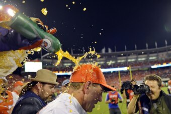 Dabo Swinney and his team celebrated beating Florida State for the first time in four years Saturday.