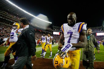 TUSCALOOSA, AL - NOVEMBER 07:  Leonard Fournette #7 of the LSU Tigers walks off the field after their 30-16 loss to the Alabama Crimson Tide during the fourth quarter at Bryant-Denny Stadium on November 7, 2015 in Tuscaloosa, Alabama.  (Photo by Kevin C. 
