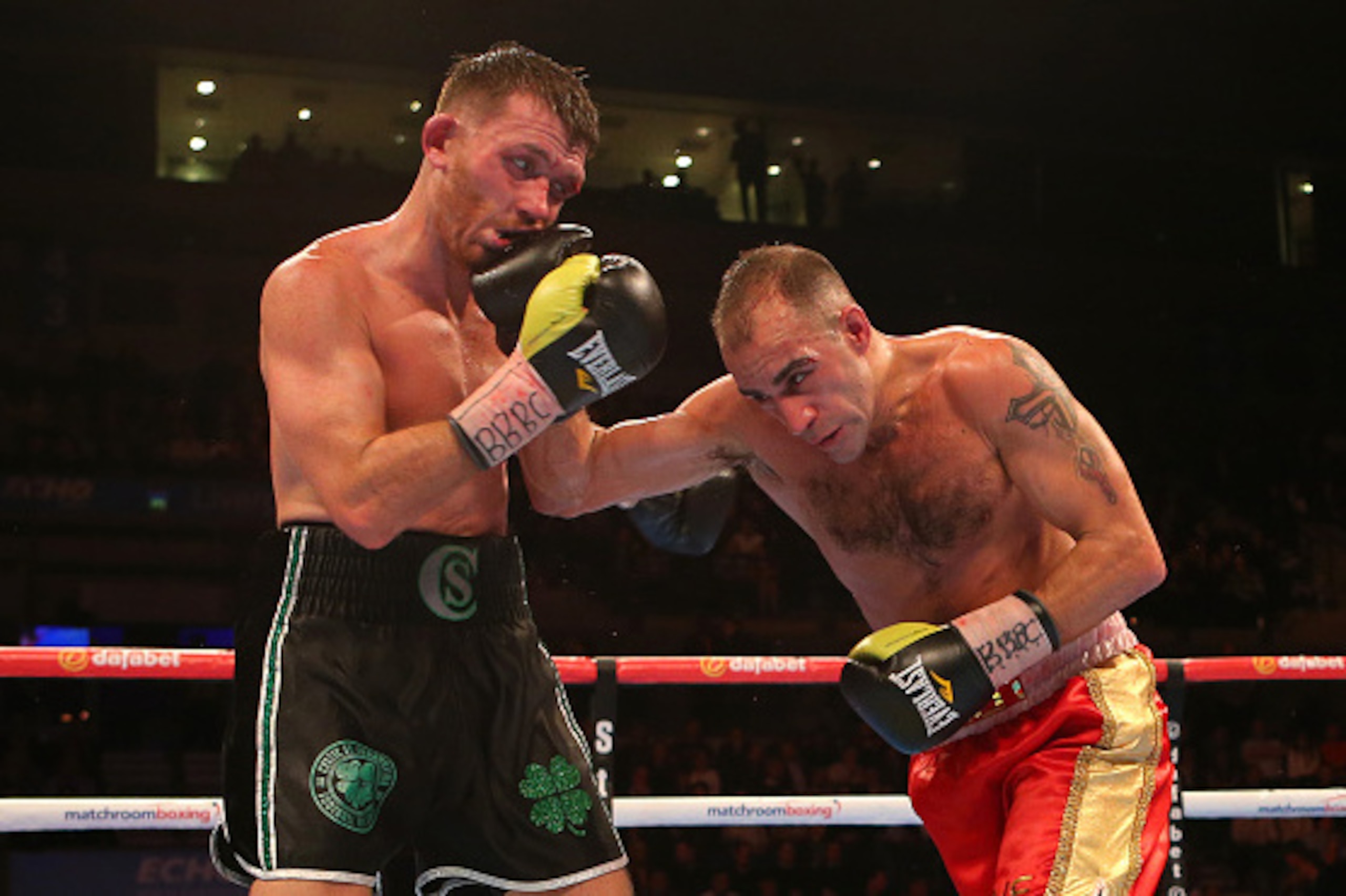 LIVERPOOL, ENGLAND - NOVEMBER 7: Scott Cardle and Sean Dodd during their Lightweight contest at the Echo Arena on November 7, 2015 in Liverpool, England. (Photo by Dave Thompson/Getty Images)