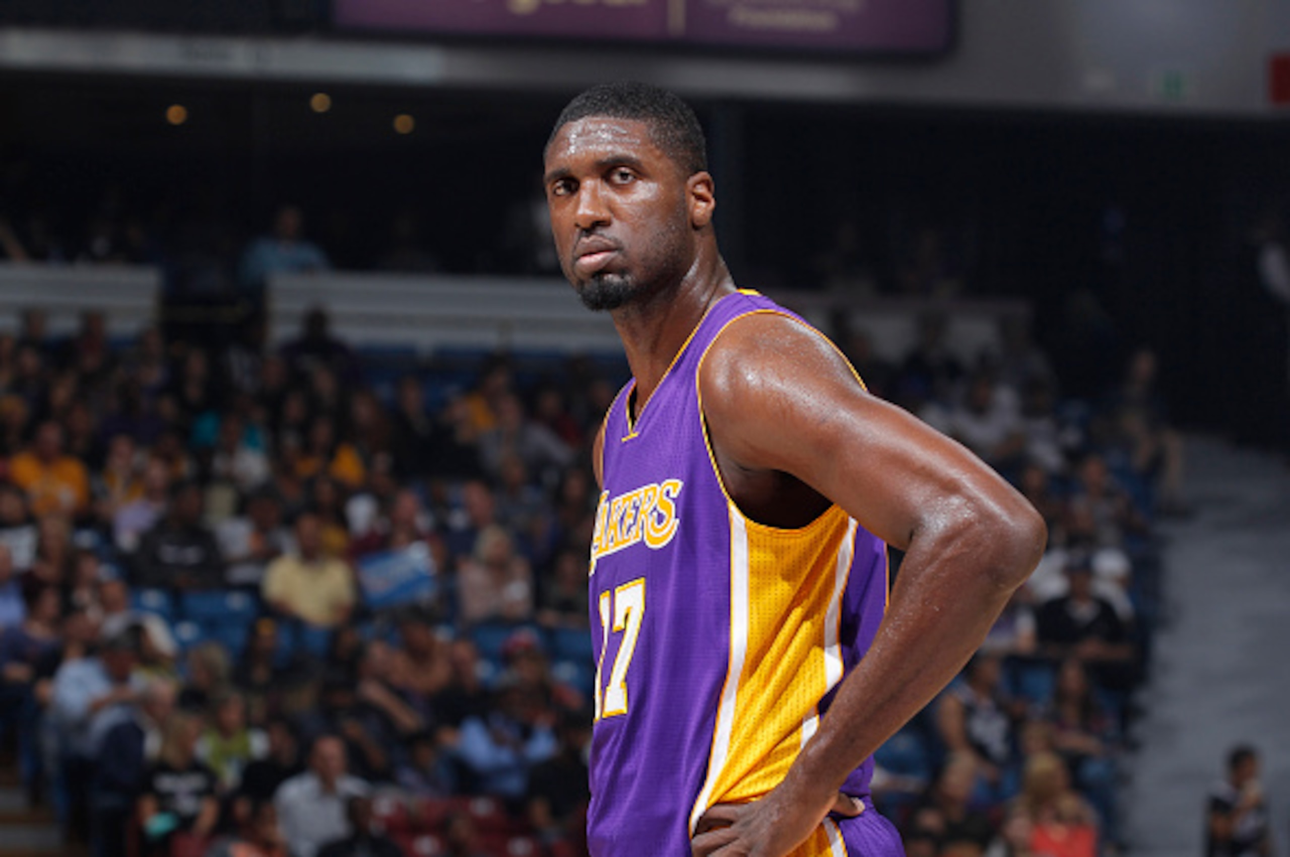 SACRAMENTO, CA - OCTOBER 30: Roy Hibbert #17 of the Los Angeles Lakers looks on during the game against the Sacramento Kings on October 30, 2015 at Sleep Train Arena in Sacramento, California. NOTE TO USER: User expressly acknowledges and agrees that, by 