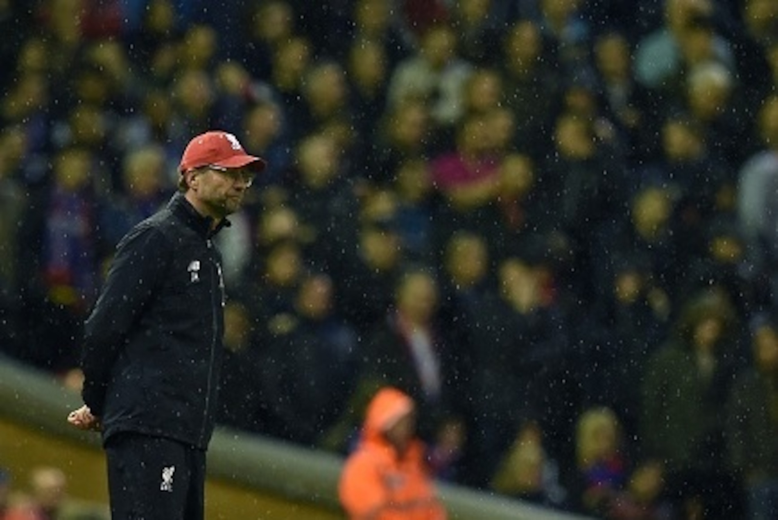 Liverpool's German manager  Jurgen Klopp watches his players from the touchline during the English Premier League football match between Liverpool and Crystal Palace at the Anfield stadium in Liverpool, north-west England on November 8, 2015.     AFP PHOT