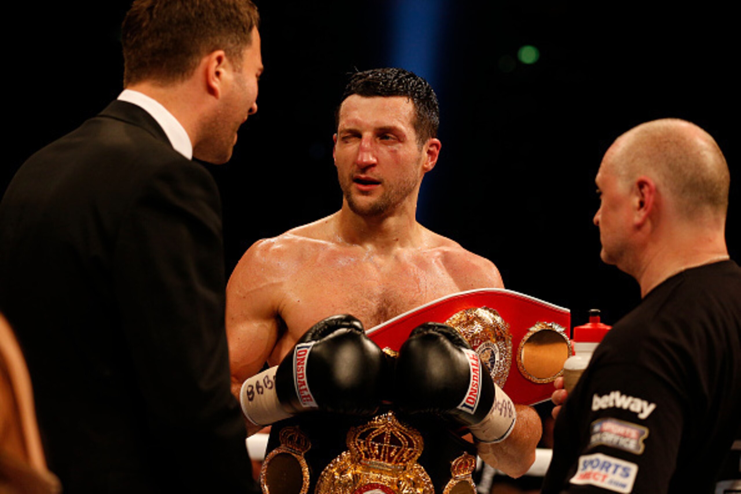 Froch winks at promoter Eddie Hearn after the Carl Froch v George Groves World Super-middleweight fight at Wembley Stadium on May 31st 2014 in London (Photo by Tom Jenkins/Getty Images) Froch winks at promoter Eddie Hearn after the Carl Froch v George Groves World Super-middleweight fight at Wembley Stadium on May 31st 2014 in London (Photo by Tom Jenkins/Getty Images)