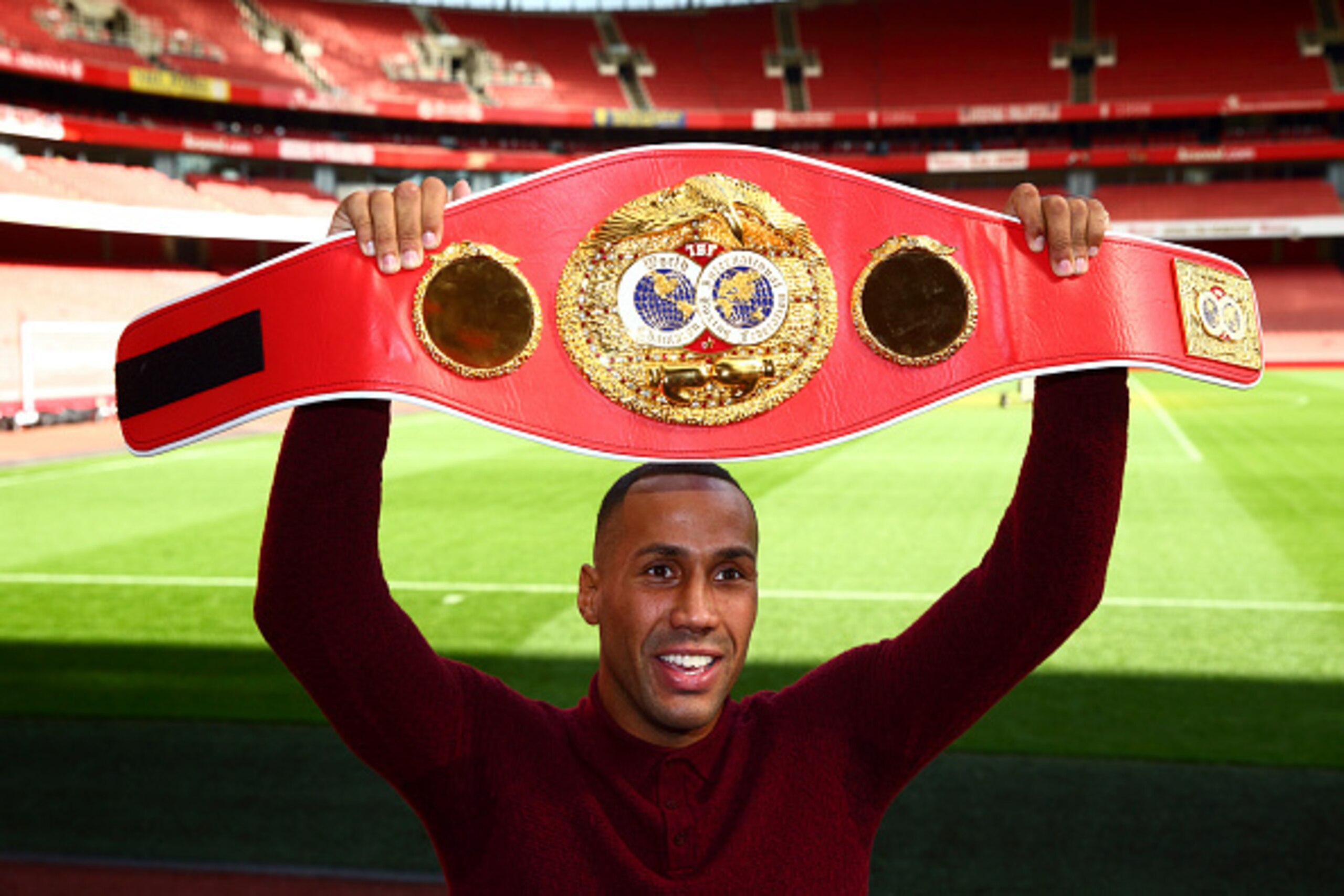 LONDON, ENGLAND - OCTOBER 08: James DeGale poses with his belt during the press conference ahead of the fight between James DeGale and Lucian Bute at Emirates Stadium on October 8, 2015 in London, England. (Photo by Jordan Mansfield/Getty Images) LONDON, ENGLAND - OCTOBER 08: James DeGale poses with his belt during the press conference ahead of the fight between James DeGale and Lucian Bute at Emirates Stadium on October 8, 2015 in London, England. (Photo by Jordan Mansfield/Getty Images)