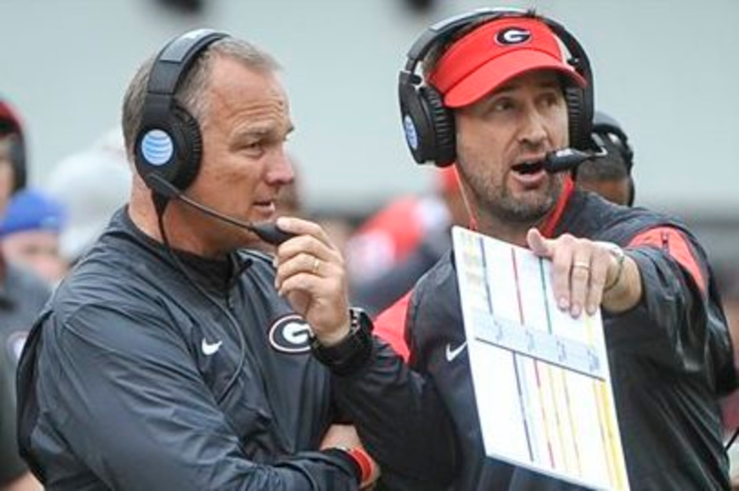 Georgia head coach Mark Richt (left) and offensive coordinator Brian Schottenheimer