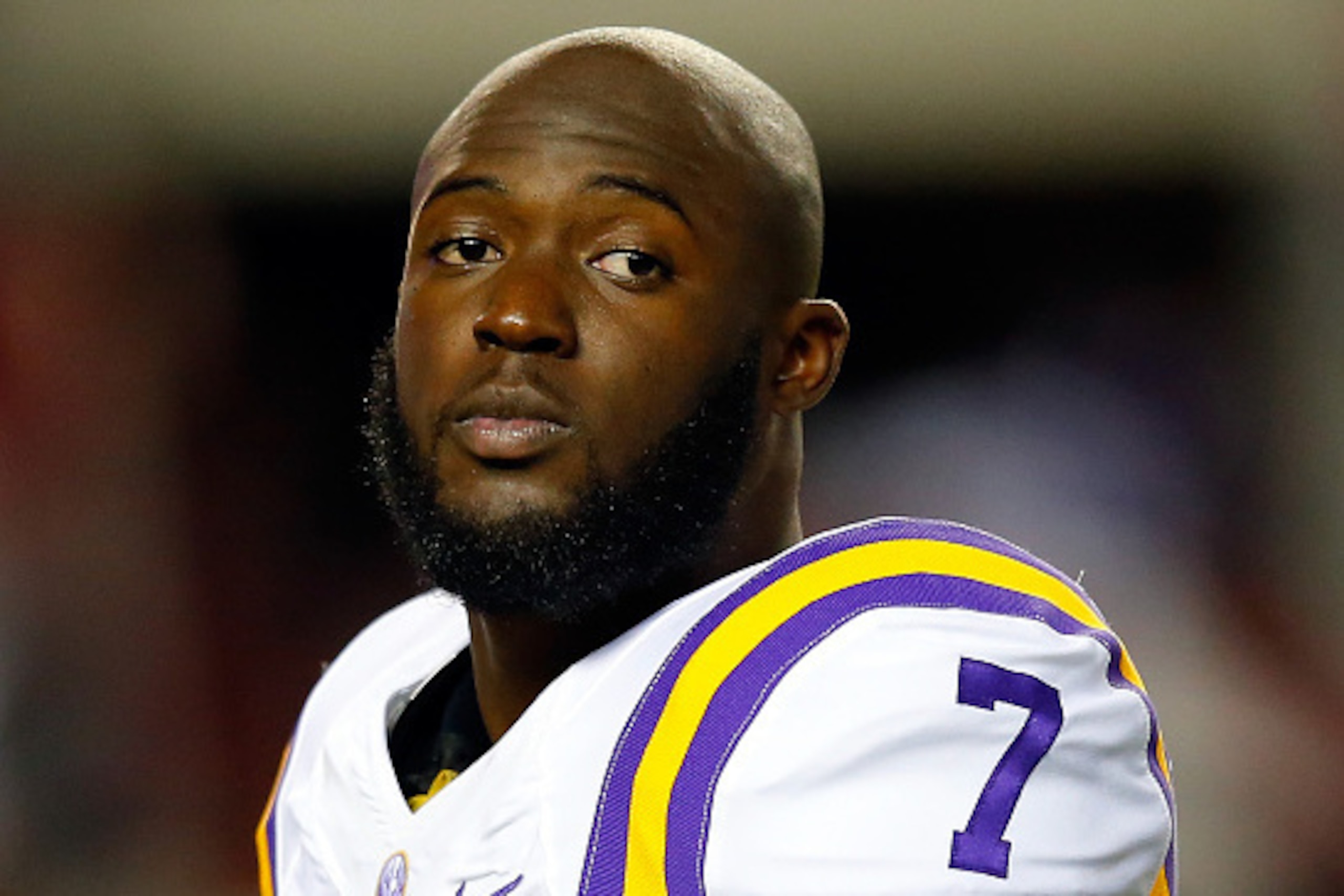 TUSCALOOSA, AL - NOVEMBER 07:  Running back Leonard Fournette #7 of the LSU Tigers looks on during warm-ups before the game against the Alabama Crimson Tide at Bryant-Denny Stadium on November 7, 2015 in Tuscaloosa, Alabama.  (Photo by Kevin C. Cox/Getty 