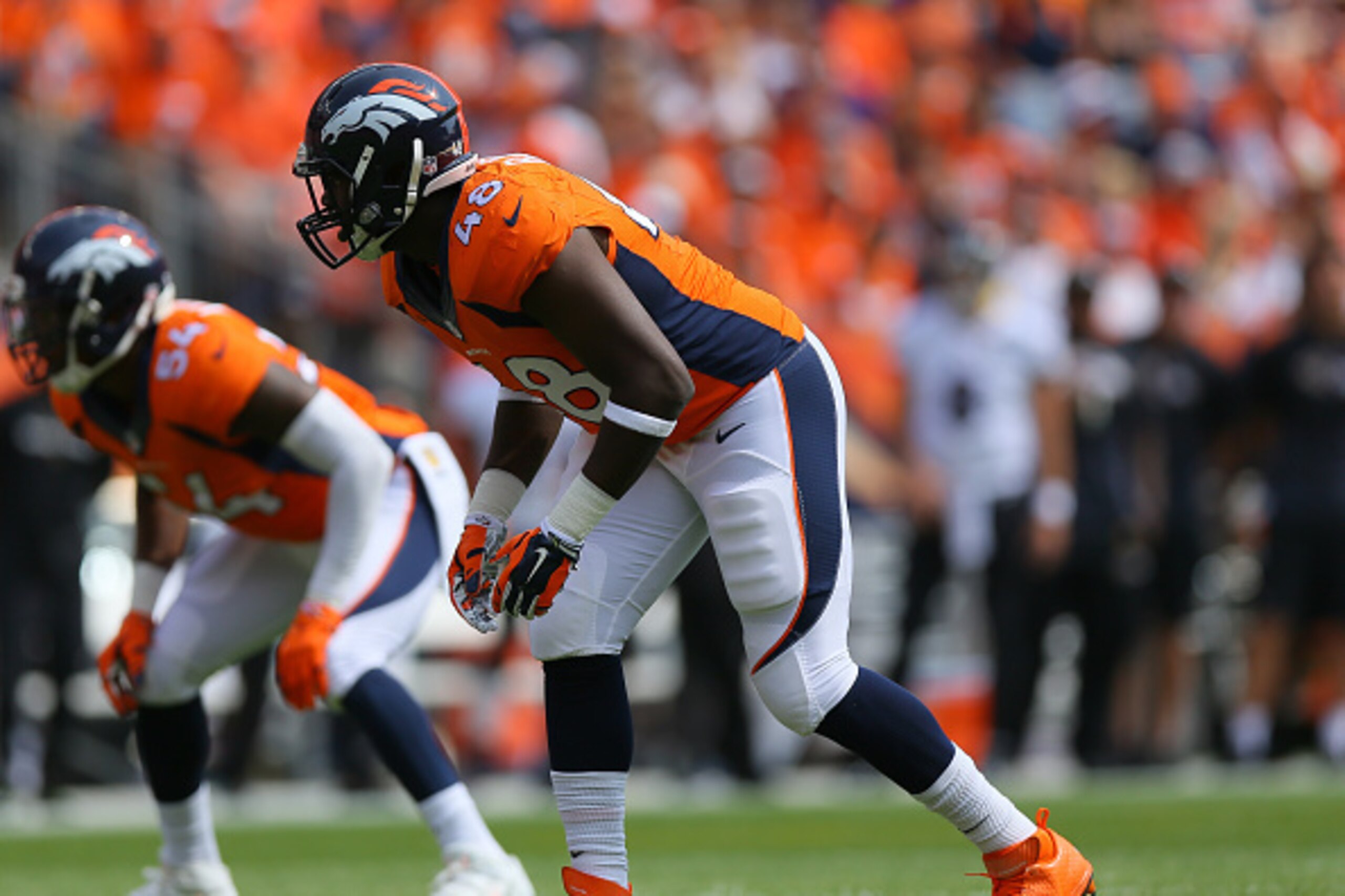 DENVER, CO - SEPTEMBER 13:  Linebacker Shaquil Barrett #48 of the Denver Broncos in action against the Baltimore Ravens at Sports Authority Field at Mile High on September 13, 2015 in Denver, Colorado.  (Photo by Justin Edmonds/Getty Images)