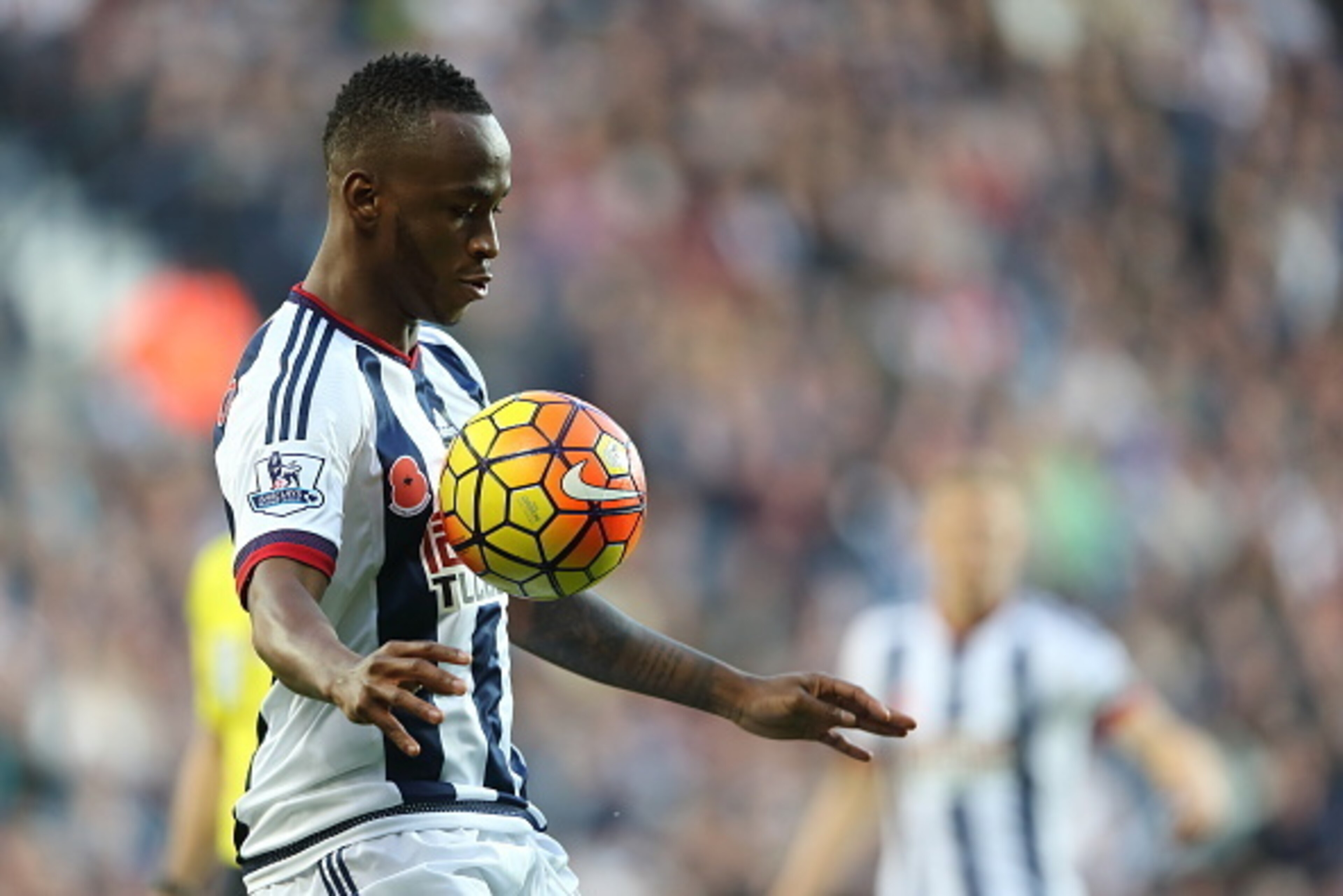 WEST BROMWICH, ENGLAND - OCTOBER 31: Saido Berahino of West Bromwich Albion during the Barclays Premier League match between West Bromwich Albion and Leicester City at The Hawthorns on October 31, 2015 in West Bromwich, England.  (Photo by Matthew Ashton 