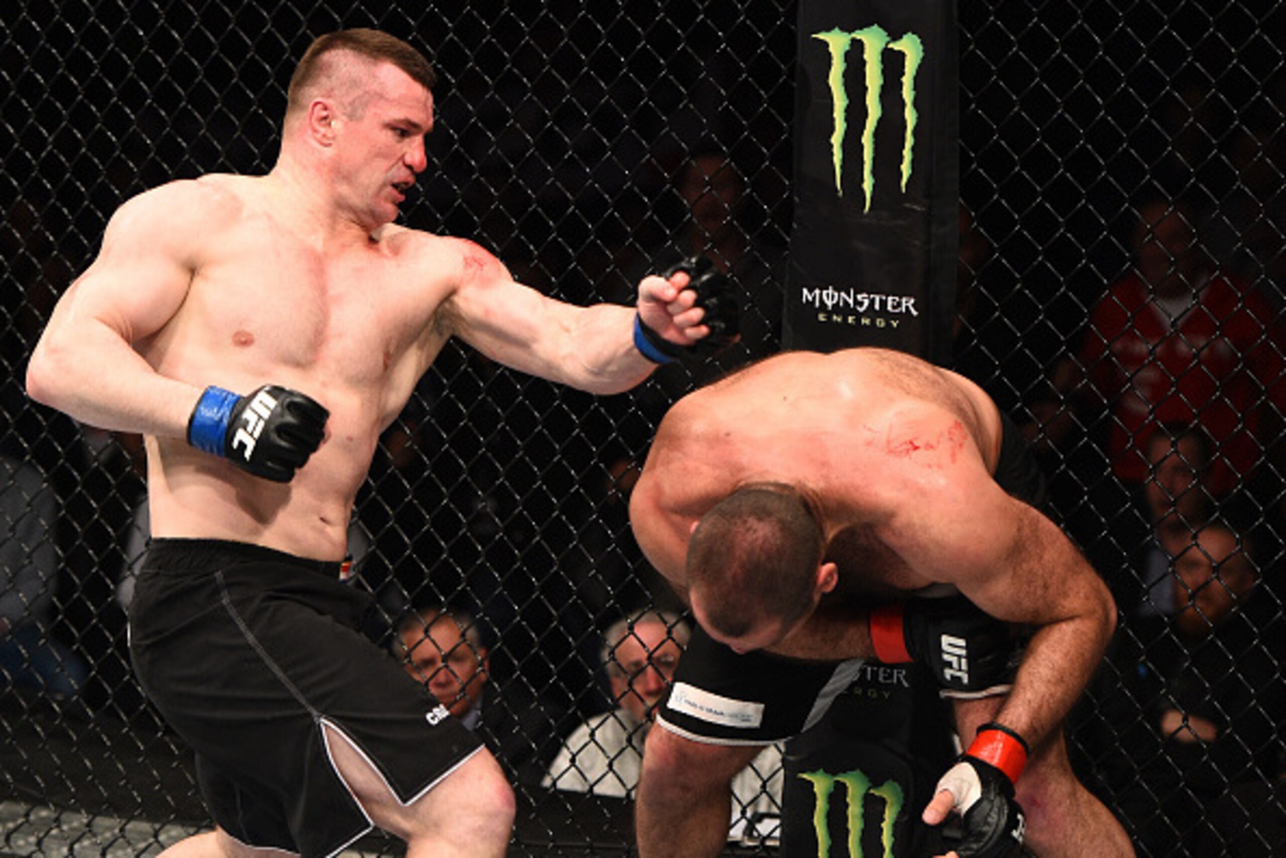 KRAKOW, POLAND - APRIL 11:  (L-R) Mirko Cro Cop of Croatia punches Gabriel Gonzaga of Brazil in their heavyweight fight during the UFC Fight Night event at the Tauron Arena on April 11, 2015 in Krakow, Poland. (Photo by Jeff Bottari/Zuffa LLC/Zuffa LLC vi