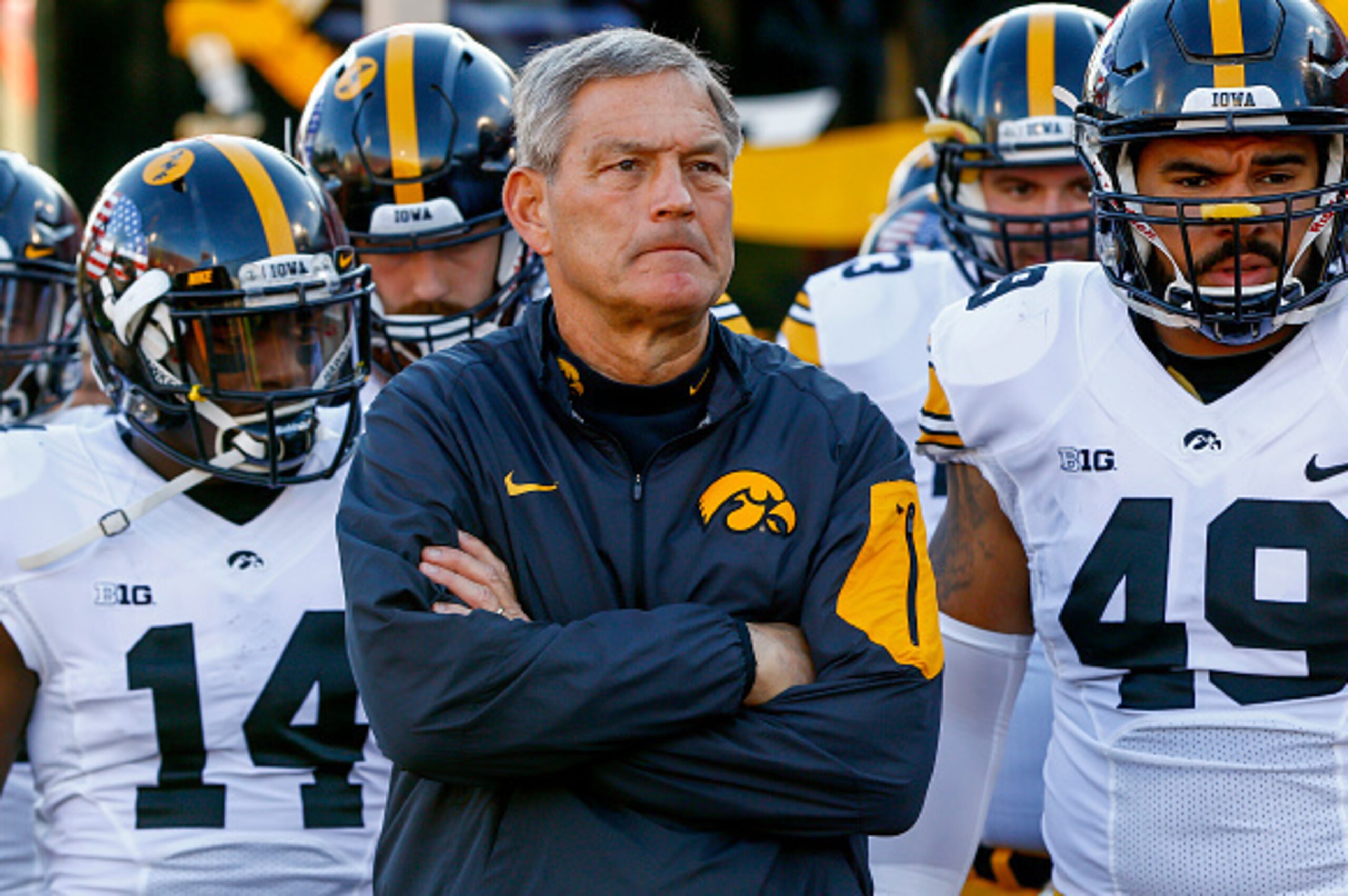 BLOOMINGTON, IN - NOVEMBER 7: Head coach Kirk Ferentz of the Iowa Hawkeyes is seen before the game against the Indiana Hoosiers at Memorial Stadium on November 7, 2015 in Bloomington, Indiana. Iowa defeated Indiana 35-27. (Photo by Michael Hickey/Getty Im