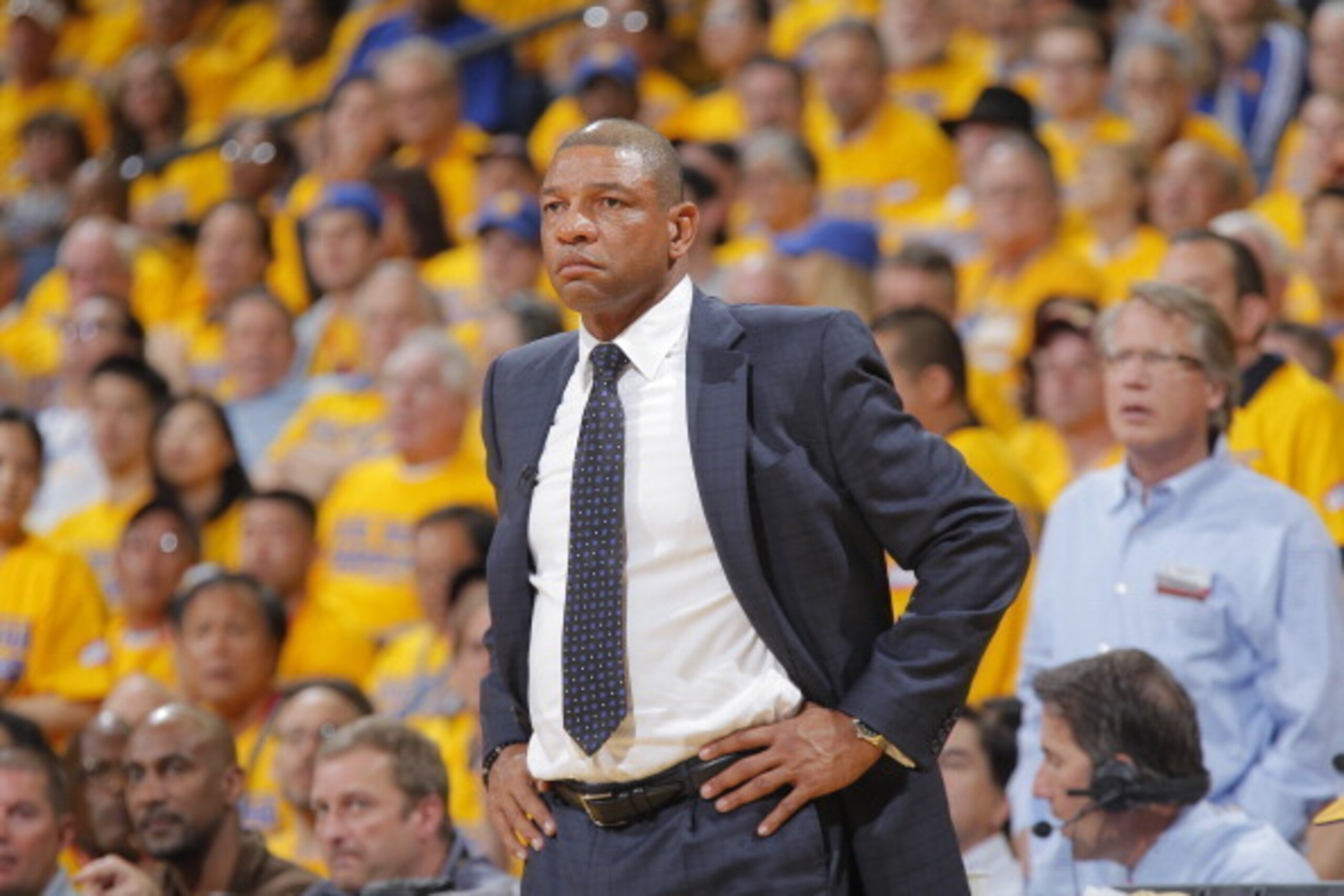 OAKLAND, CA - MAY 1: Head Coach Doc Rivers of the Los Angeles Clippers coaches against the Golden State Warriors in Game Six of the Western Conference Quarterfinals during the 2014 NBA Playoffs at Oracle Arena on May 1, 2014 in Oakland, California. NOTE T