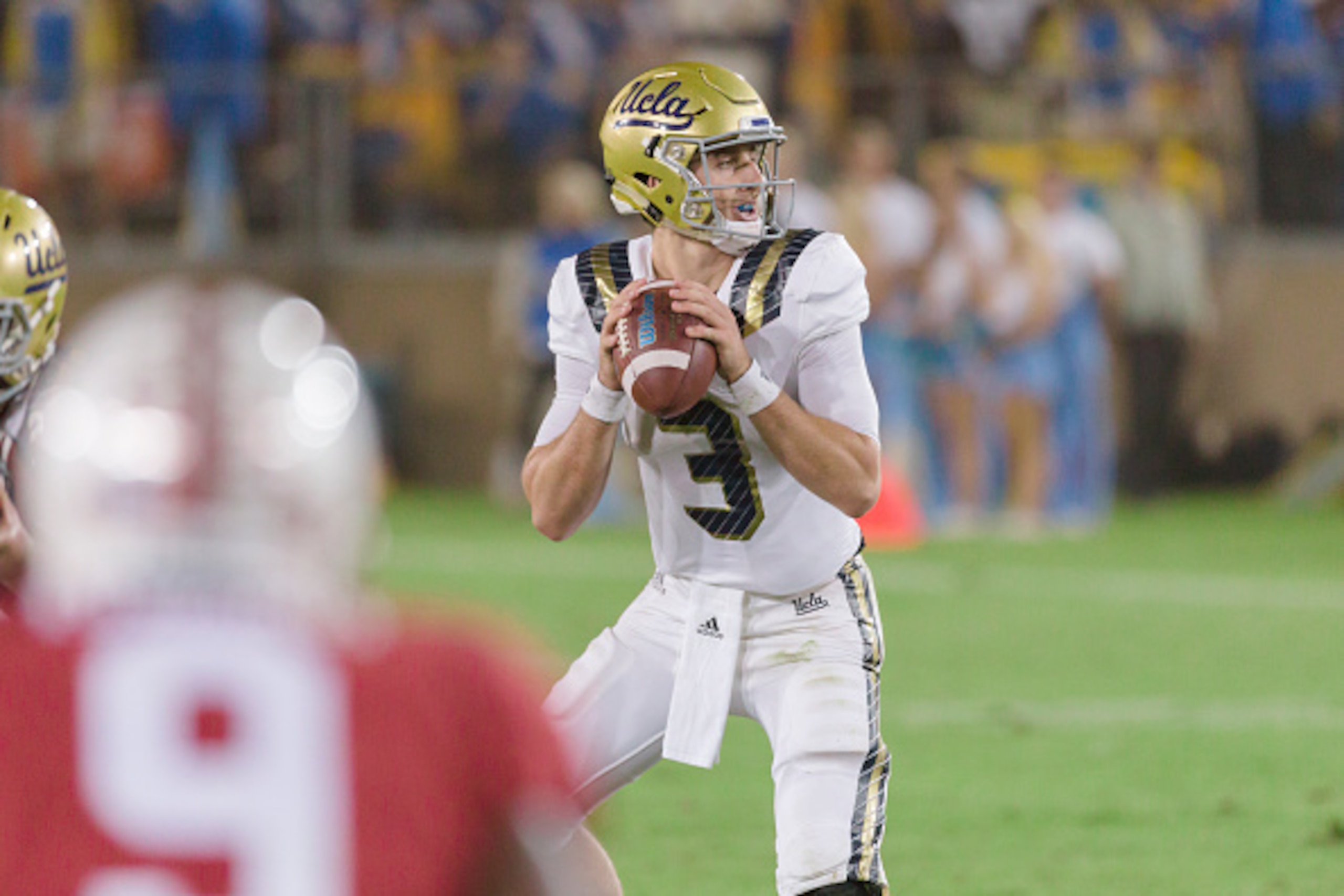 PALO ALTO, CA - OCTOBER 15:  Josh Rosen #3 of the UCLA Bruins attempts a pass during a PAC-12 football game against the Stanford Cardinal on October 15, 2015 at Stanford Stadium on the campus of Stanford University in Palo Alto, California.  (Photo by Dav