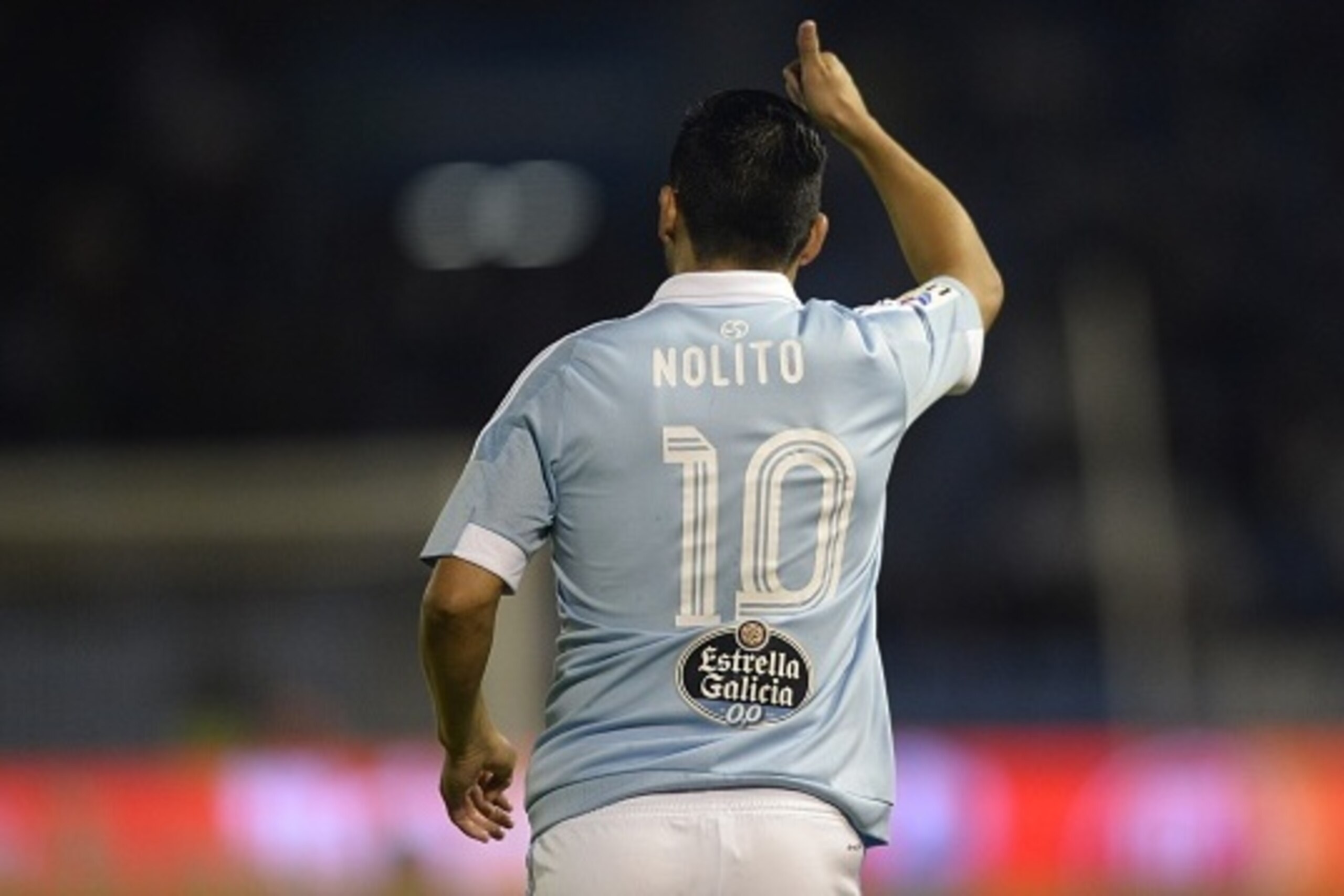 Celta Vigo's forward Nolito points skywards during the Spanish league football match Celta Vigo vs Getafe CF at the Balaidos stadium in Vigo on October 2, 2015. AFP PHOTO / MIGUEL RIOPA (Photo credit should read MIGUEL RIOPA/AFP/Getty Images) Celta Vigo's forward Nolito points skywards during the Spanish league football match Celta Vigo vs Getafe CF at the Balaidos stadium in Vigo on October 2, 2015. AFP PHOTO / MIGUEL RIOPA (Photo credit should read MIGUEL RIOPA/AFP/Getty Images)