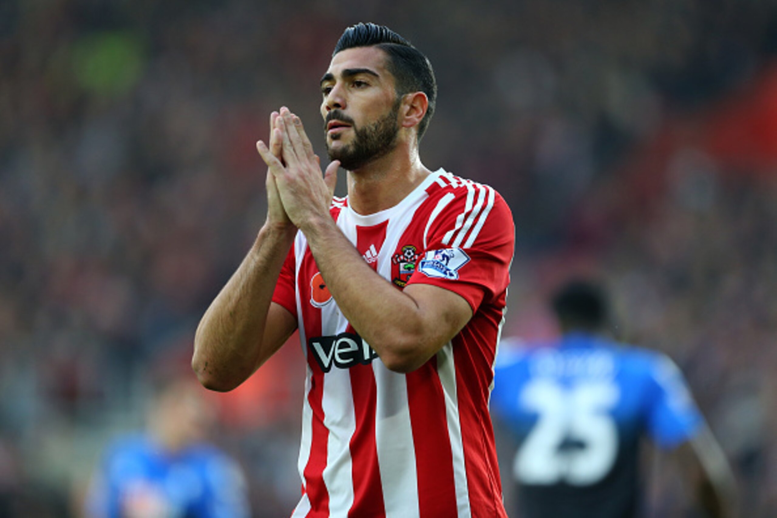 SOUTHAMPTON, ENGLAND - NOVEMBER 01: Graziano Pelle of Southampton reacts during the Barclays Premier League match between Southampton and A.F.C Bournemouth at St Mary's Stadium on November 1, 2015 in Southampton, England. (Photo by Catherine Ivill - AMA/G
