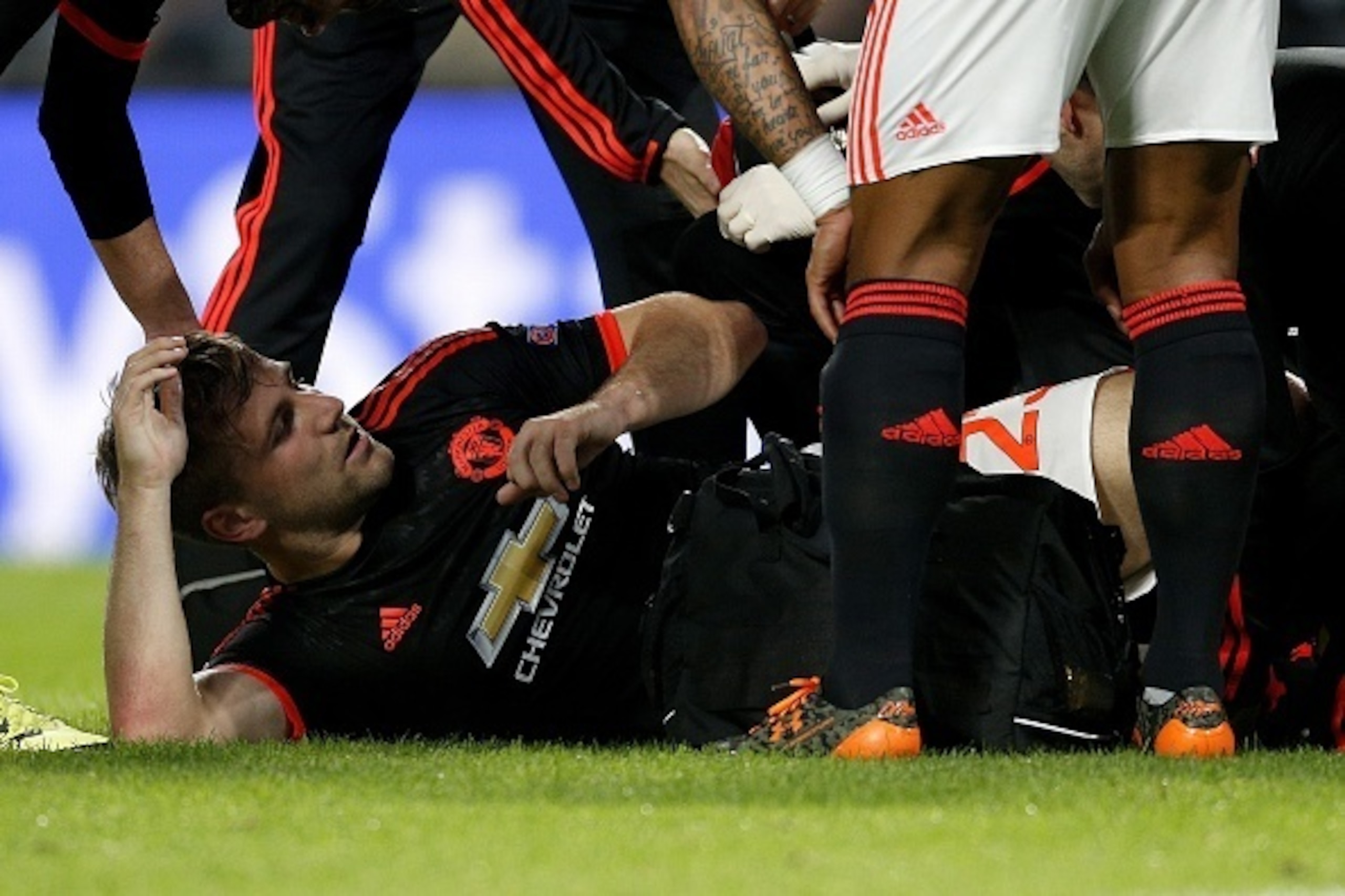 Luke Shaw of Manchester United FC during the UEFA Champions League group B match between PSV Eindhoven and Manchester United on September 15, 2015 at the Philips stadium in Eindhoven, The Netherlands.(Photo by VI Images via Getty Images) Luke Shaw of Manchester United FC during the UEFA Champions League group B match between PSV Eindhoven and Manchester United on September 15, 2015 at the Philips stadium in Eindhoven, The Netherlands.(Photo by VI Images via Getty Images)