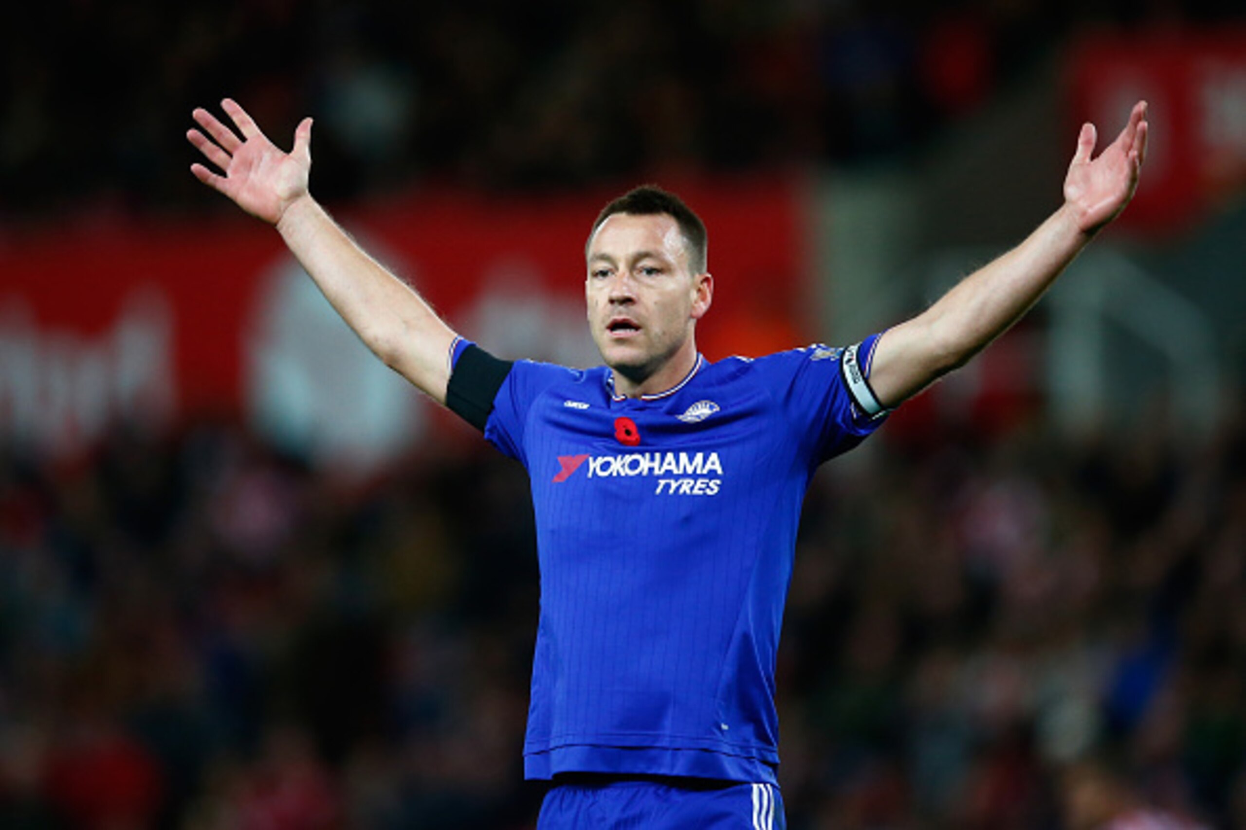 STOKE ON TRENT, ENGLAND - NOVEMBER 07: John Terry of Chelsea gestures during the Barclays Premier League match between Stoke City and Chelsea at Britannia Stadium on November 7, 2015 in Stoke on Trent, England.  (Photo by Laurence Griffiths/Getty Images)