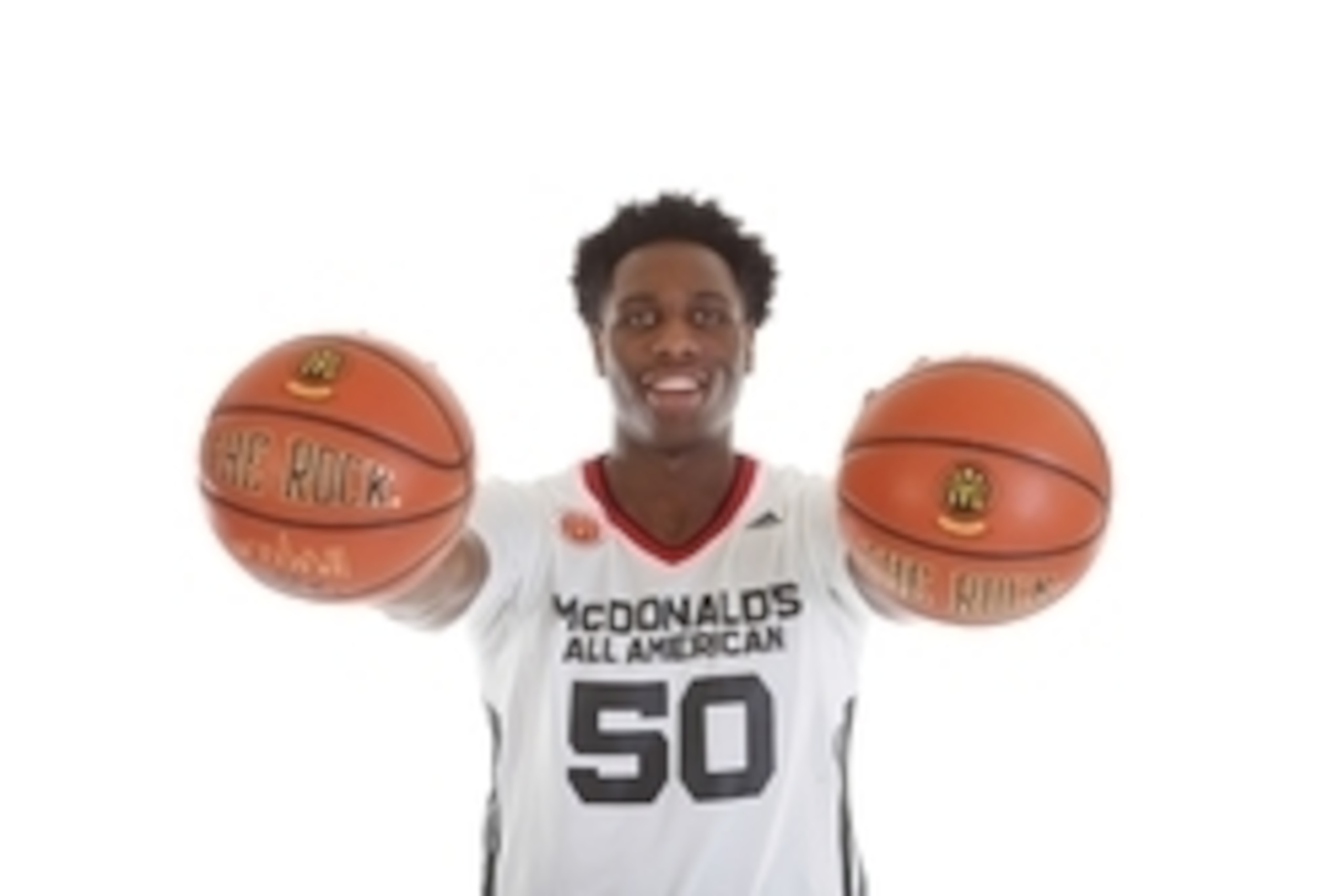 Mar 28, 2015; Chicago, IL, USA; McDonalds High School All American athlete Caleb Swanigan (50) poses for pictures during portrait day at the Westin Hotel. Mandatory Credit: Brian Spurlock-USA TODAY Sports