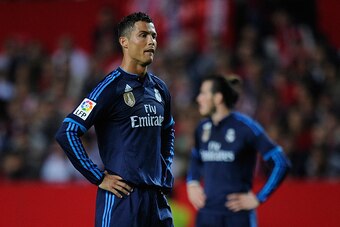 SEVILLE, SPAIN - NOVEMBER 08:  Cristiano Ronaldo of Real Madrid looks on during the La Liga match between Sevilla FC and Real Madrid CF at Estadio Ramon Sanchez Pizjuan on November 8, 2015 in Seville, Spain.  (Photo by Denis Doyle/Getty Images)