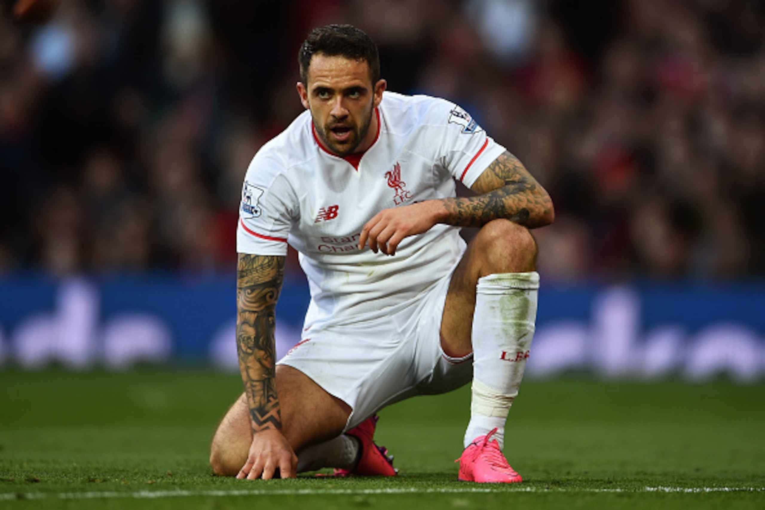 MANCHESTER, ENGLAND - SEPTEMBER 12: Danny Ings of Liverpool looks on during the Barclays Premier League match between Manchester United and Liverpool at Old Trafford on September 12, 2015 in Manchester, United Kingdom.  (Photo by Laurence Griffiths/Getty 