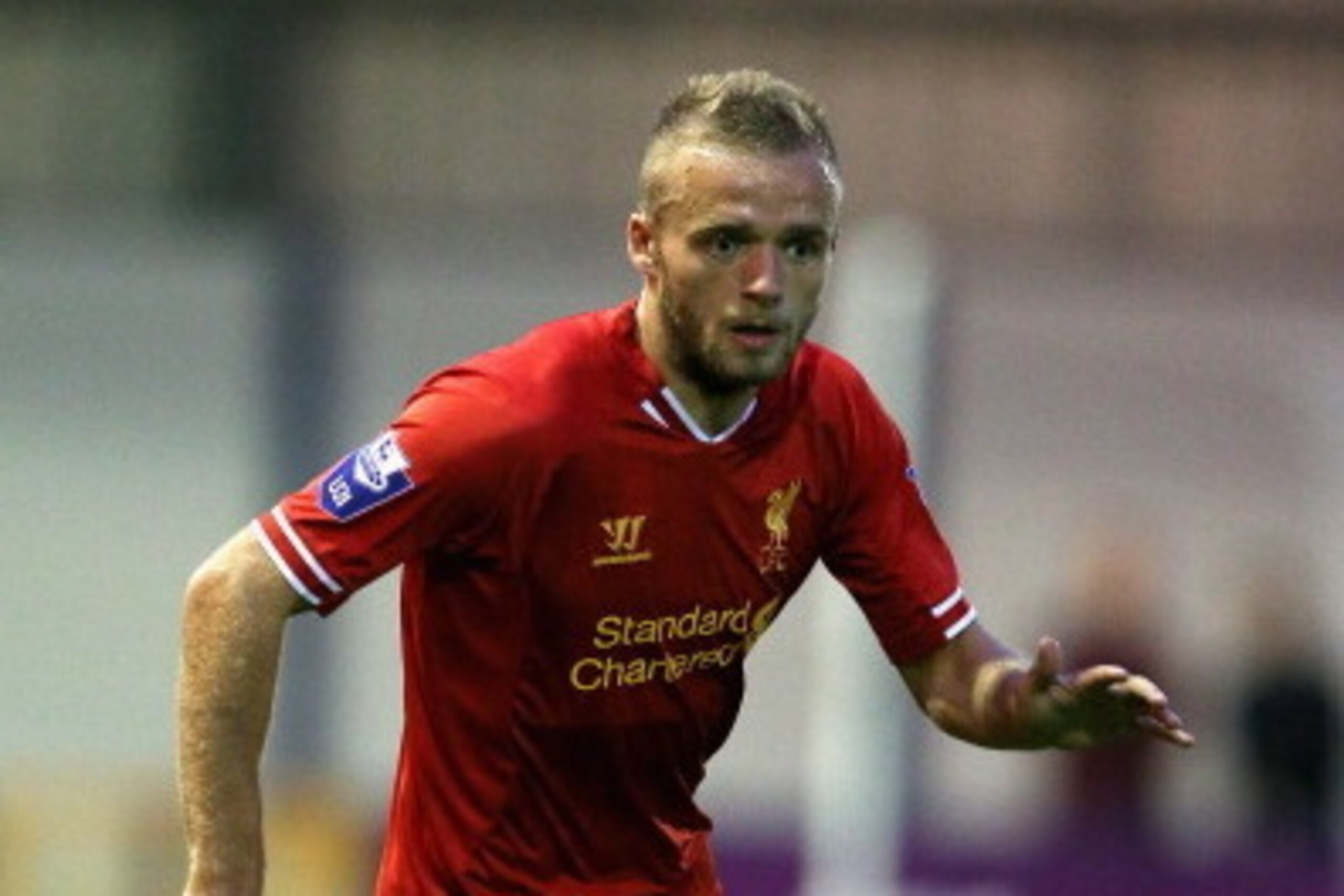HYDE, ENGLAND - SEPTEMBER 23:  Ryan Mclaughlin of Liverpool U21 in action during the Barclays U21s Premier League match between Manchester City U21 and Liverpool U21 at Ewen Fields on September 23, 2013 in Hyde, England.  (Photo by Clive Brunskill/Getty I