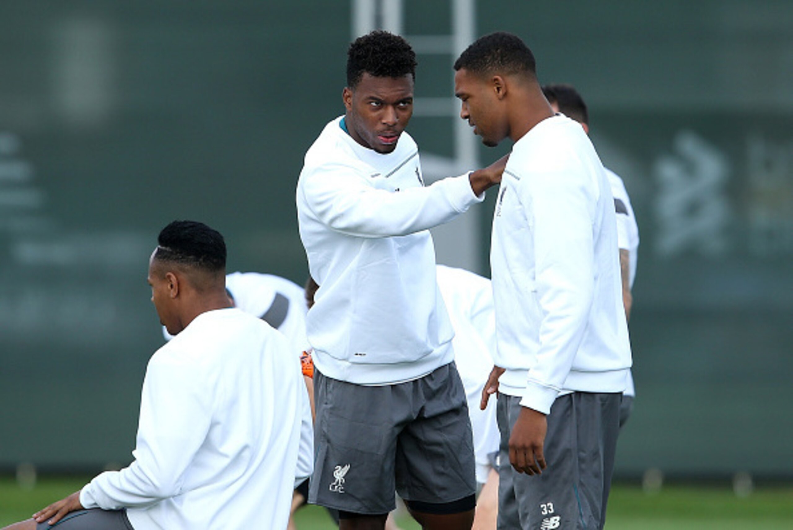 LIVERPOOL, ENGLAND - SEPTEMBER 30: Daniel Sturridge chats with Jordon Ibe and Nathaniel Clyne during a Liverpool FC training session at Melwood Training Ground on September 30, 2015 in Liverpool, England. (Photo by Jan Kruger/Getty Images) LIVERPOOL, ENGLAND - SEPTEMBER 30: Daniel Sturridge chats with Jordon Ibe and Nathaniel Clyne during a Liverpool FC training session at Melwood Training Ground on September 30, 2015 in Liverpool, England. (Photo by Jan Kruger/Getty Images)