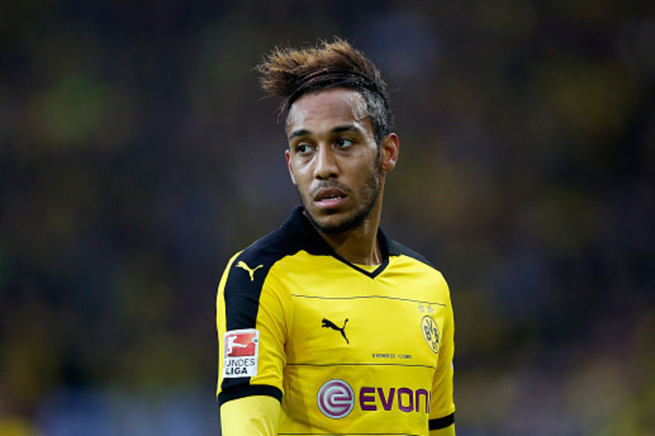 DORTMUND, GERMANY - NOVEMBER 08:  Pierre-Emerick Aubameyang of Dortmund looks on during the Bundesliga match between Borussia Dortmund and FC Schalke 04 at Signal Iduna Park on November 8, 2015 in Dortmund, Germany.  (Photo by Boris Streubel/Getty Images)