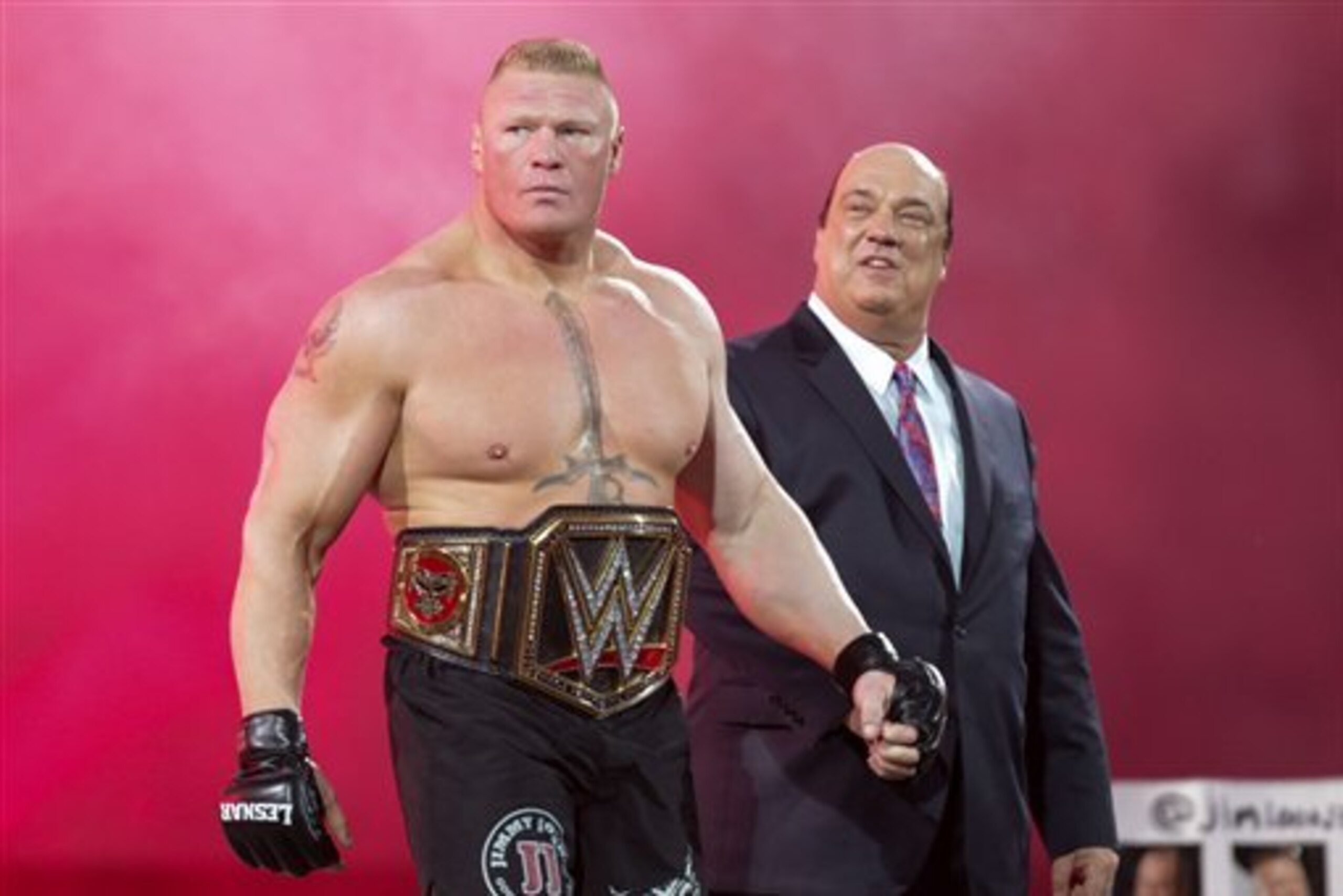 Lesnar and Heyman at this year's WrestleMania.