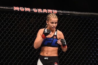 LAS VEGAS, NV - SEPTEMBER 05: Paige VanZant prepares to face Alex Chambers in their women's strawweight bout during the UFC 191 event inside MGM Grand Garden Arena on September 5, 2015 in Las Vegas, Nevada.  (Photo by Jeff Bottari/Zuffa LLC/Zuffa LLC via 