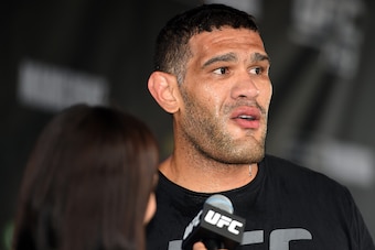 MELBOURNE, AUSTRALIA - NOVEMBER 12:  Antonio 'Bigfoot' Silva of Brazil addresses fans after an open workout for fans and media at Federation Square on November 12, 2015 in Melbourne, Australia. (Photo by Josh Hedges/Zuffa LLC/Zuffa LLC via Getty Images)