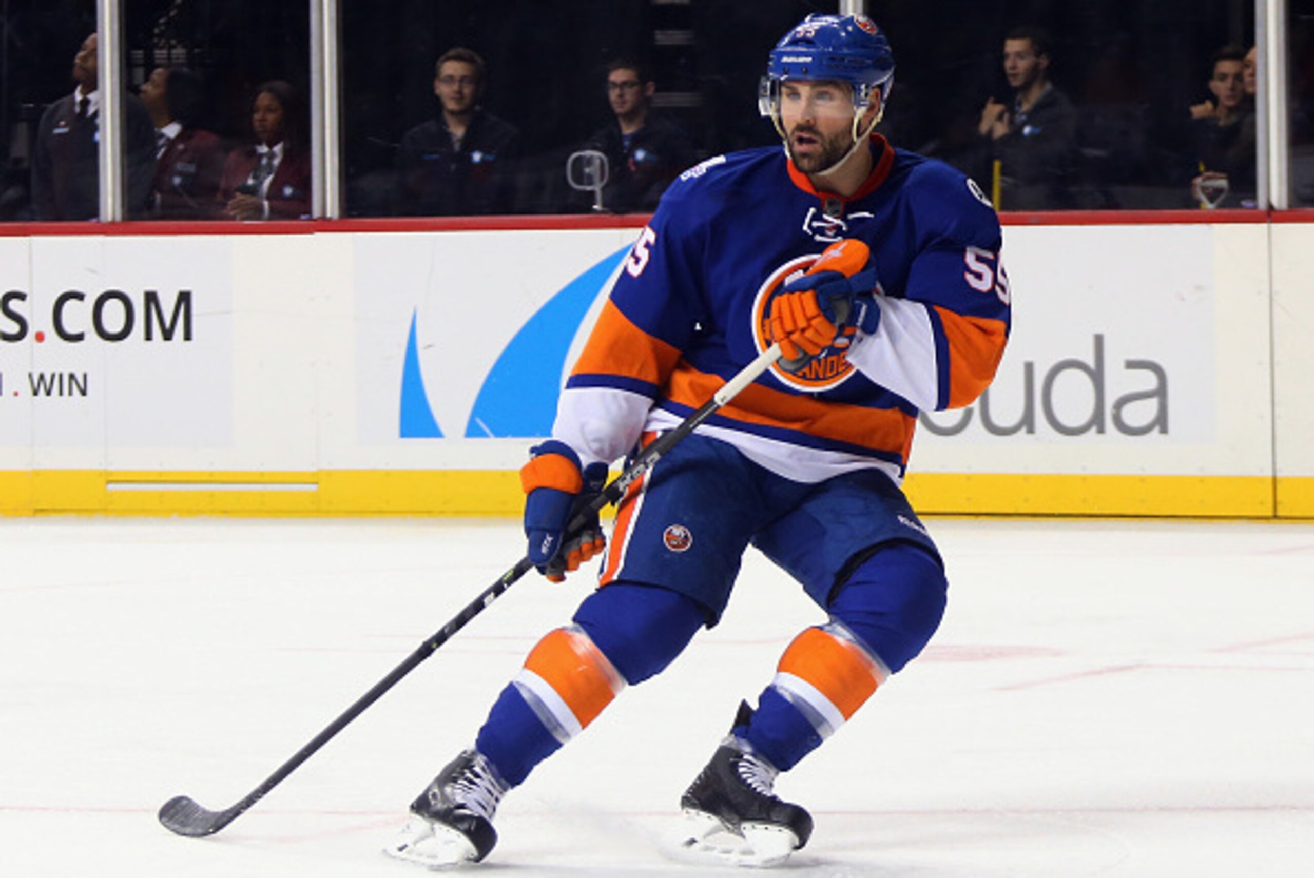 NEW YORK, NY - OCTOBER 26: Johnny Boychuk #55 of the New York Islanders skates against the Calgary Flames at the Barclays Center on October 26, 2015 in the Brooklyn borough of New York City. The Islanders shut out the Flames 4-0. (Photo by Bruce Bennett NEW YORK, NY - OCTOBER 26: Johnny Boychuk #55 of the New York Islanders skates against the Calgary Flames at the Barclays Center on October 26, 2015 in the Brooklyn borough of New York City. The Islanders shut out the Flames 4-0. (Photo by Bruce Bennett