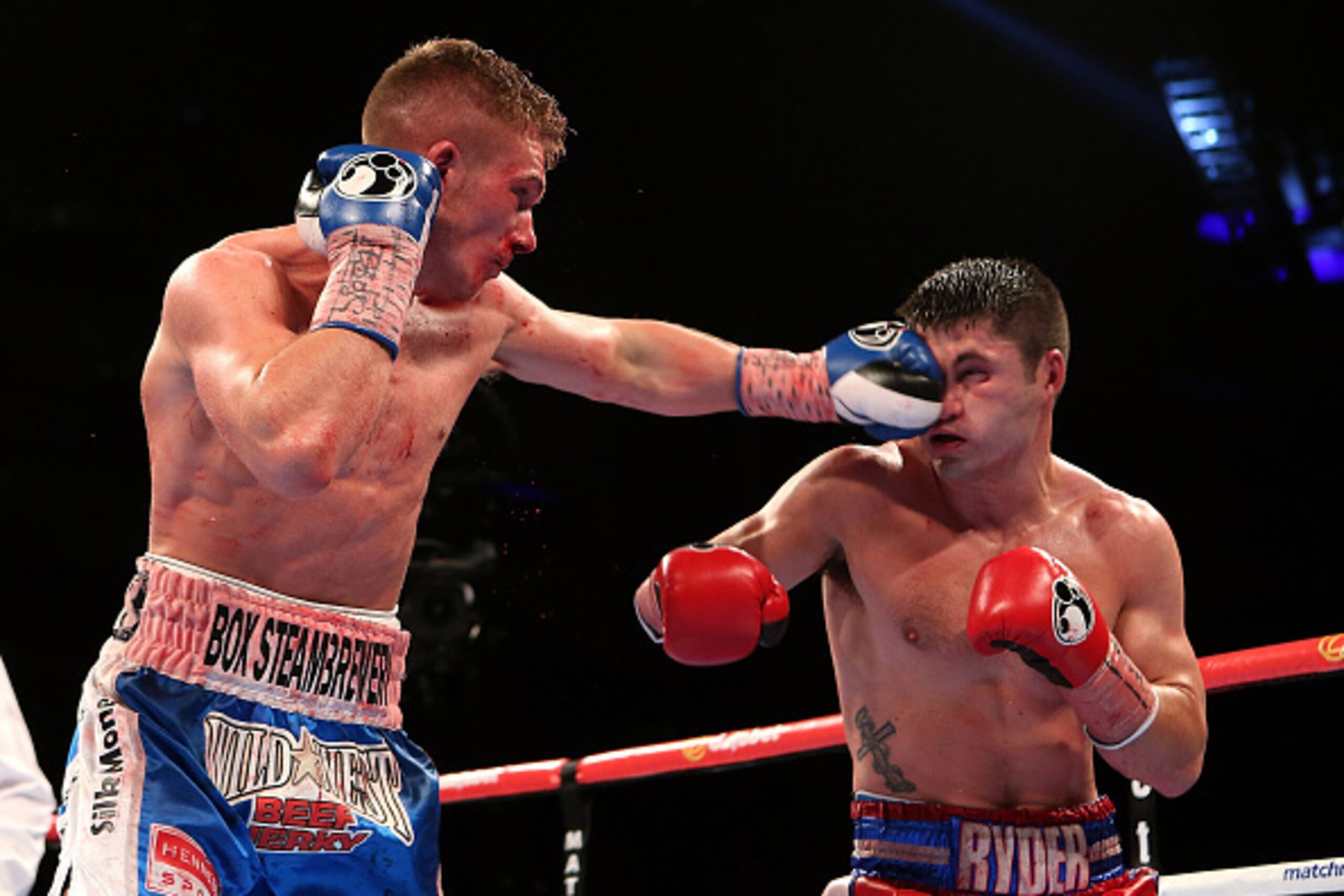 LONDON, ENGLAND - MAY 30:  Nick Blackwell of England lands a punch on John Ryder of England during their British Middleweight Championship fight at The O2 Arena on May 30, 2015 in London, England.  (Photo by Ben Hoskins/Getty Images)