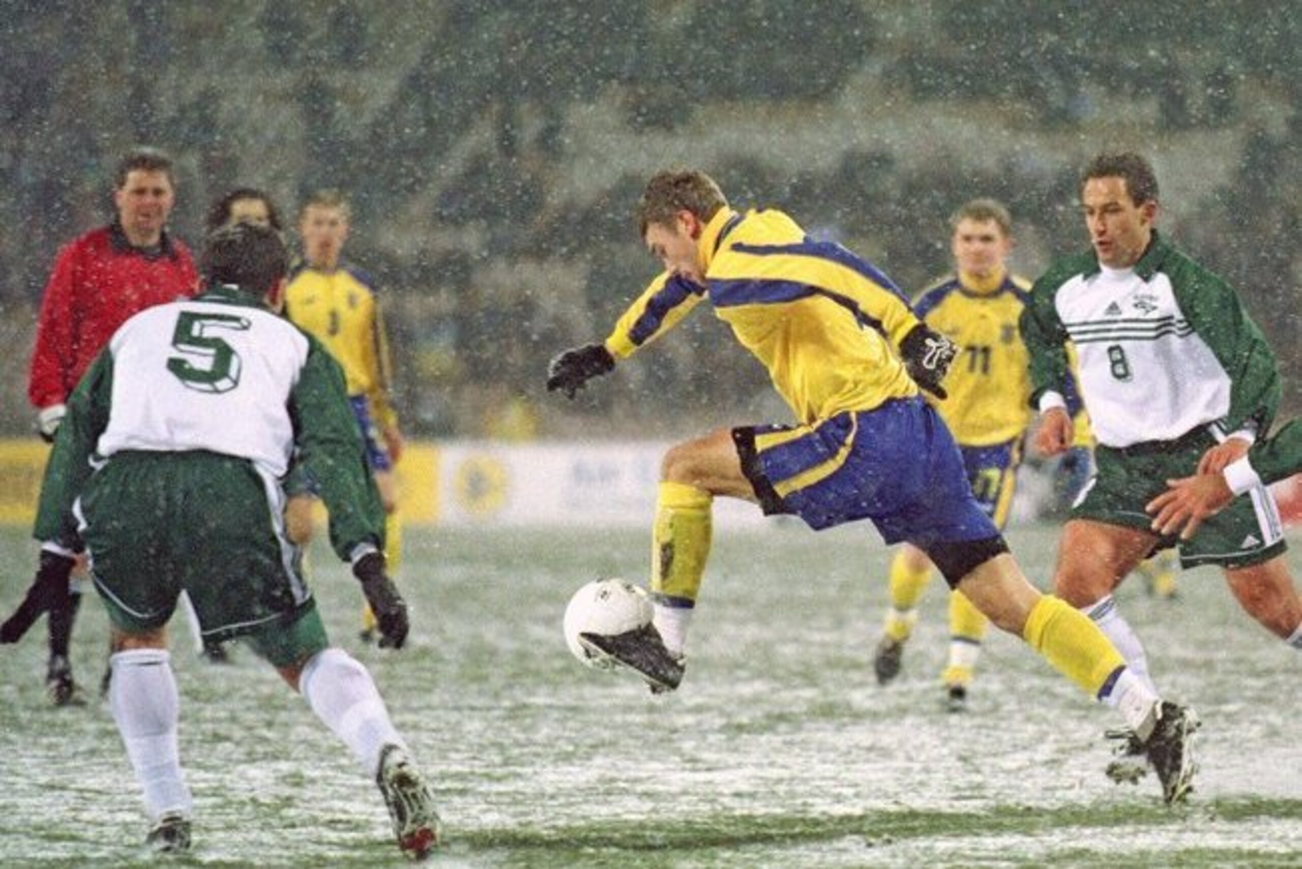 Ex-Ukraine striker Andriy Shevchenko in action against Slovenia on November 17, 1999.