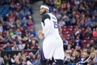 April 5, 2015; Sacramento, CA, USA; Sacramento Kings center DeMarcus Cousins (15) during the first quarter against the Utah Jazz at Sleep Train Arena. The Jazz defeated the Kings 101-95. Mandatory Credit: Kyle Terada-USA TODAY Sports