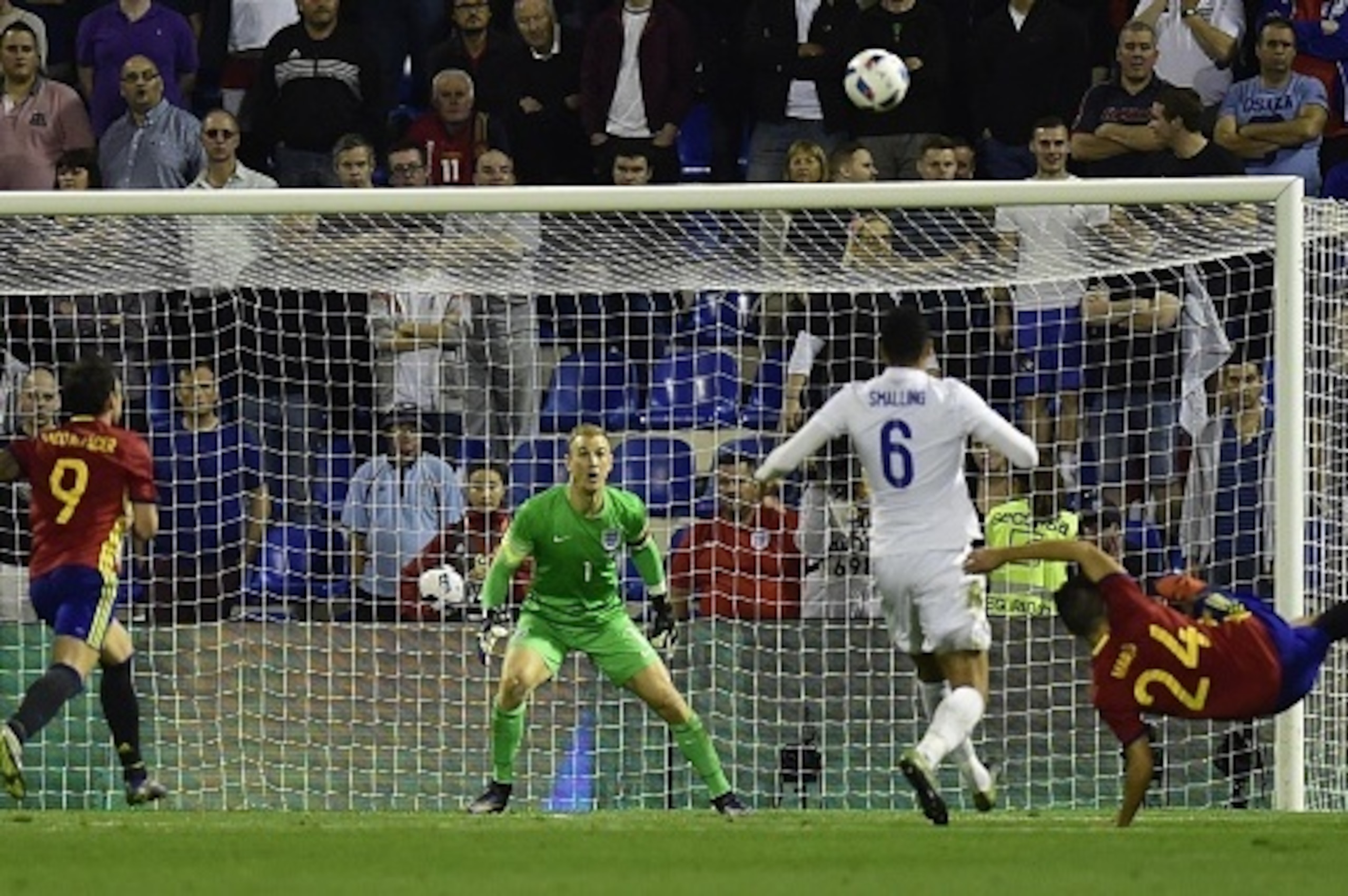 Spain's midfielder Mario (R) kicks the ball to score past England's goalkeeper Joe Hart (2ndL) during the friendly football match Spain vs England at the Jose Rico Perez stadium in Alicante on November 13, 2015. AFP PHOTO/ PIERRE-PHILIPPE MARCOU (P Spain's midfielder Mario (R) kicks the ball to score past England's goalkeeper Joe Hart (2ndL) during the friendly football match Spain vs England at the Jose Rico Perez stadium in Alicante on November 13, 2015. AFP PHOTO/ PIERRE-PHILIPPE MARCOU (P