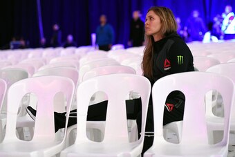 MELBOURNE, AUSTRALIA - NOVEMBER 14:  Ronda Rousey waits backstage during the UFC 193 weigh-in at Etihad Stadium on November 14, 2015 in Melbourne, Australia. (Photo by Mike Roach/Zuffa LLC/Zuffa LLC via Getty Images)
