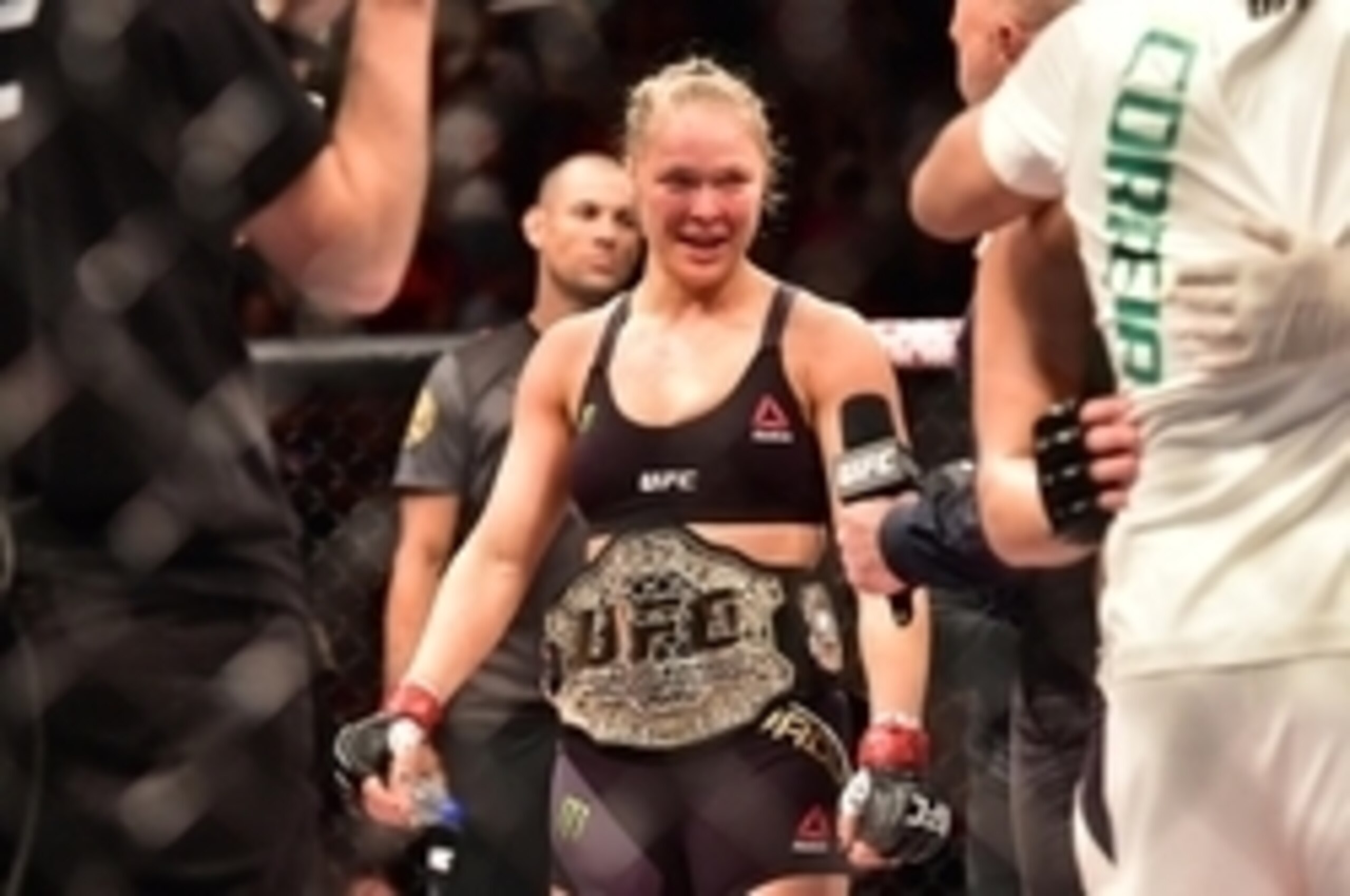 Aug 1, 2015; Rio de Janeiro, RJ, Brazil; Ronda Rousey (red gloves) celebrates after defeating Bethe Correia (not pictured) during UFC 190 at HSBC Arena. Mandatory Credit: Jason Silva-USA TODAY Sports