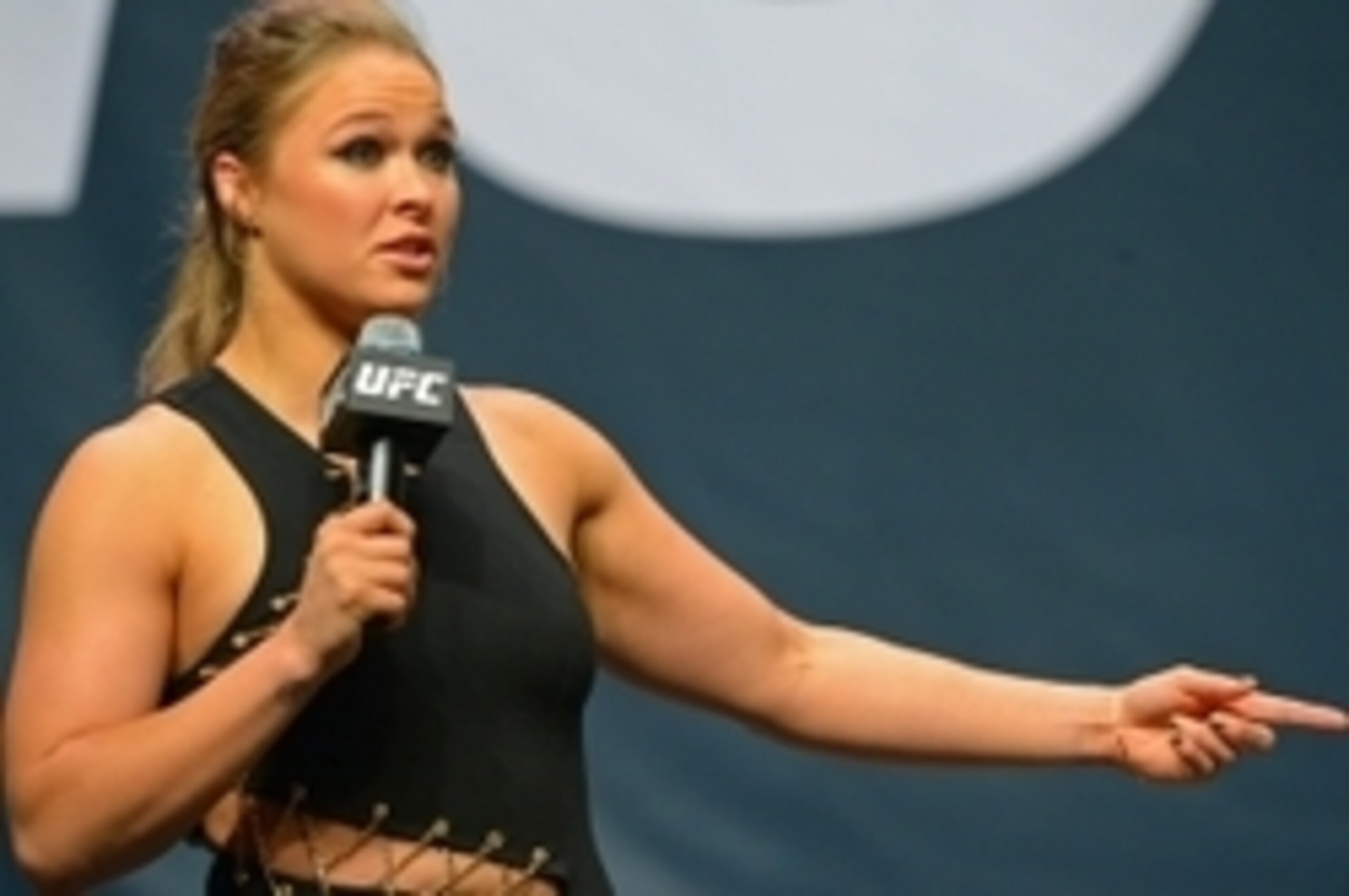 Sep 4, 2015; Las Vegas, NV, USA; UFC Women's Bantamweight champion Ronda Rousey answers questions for fans before the weigh-ins for UFC 191 at the MGM Grand Garden Arena. Mandatory Credit: Jayne Kamin-Oncea-USA TODAY Sports
