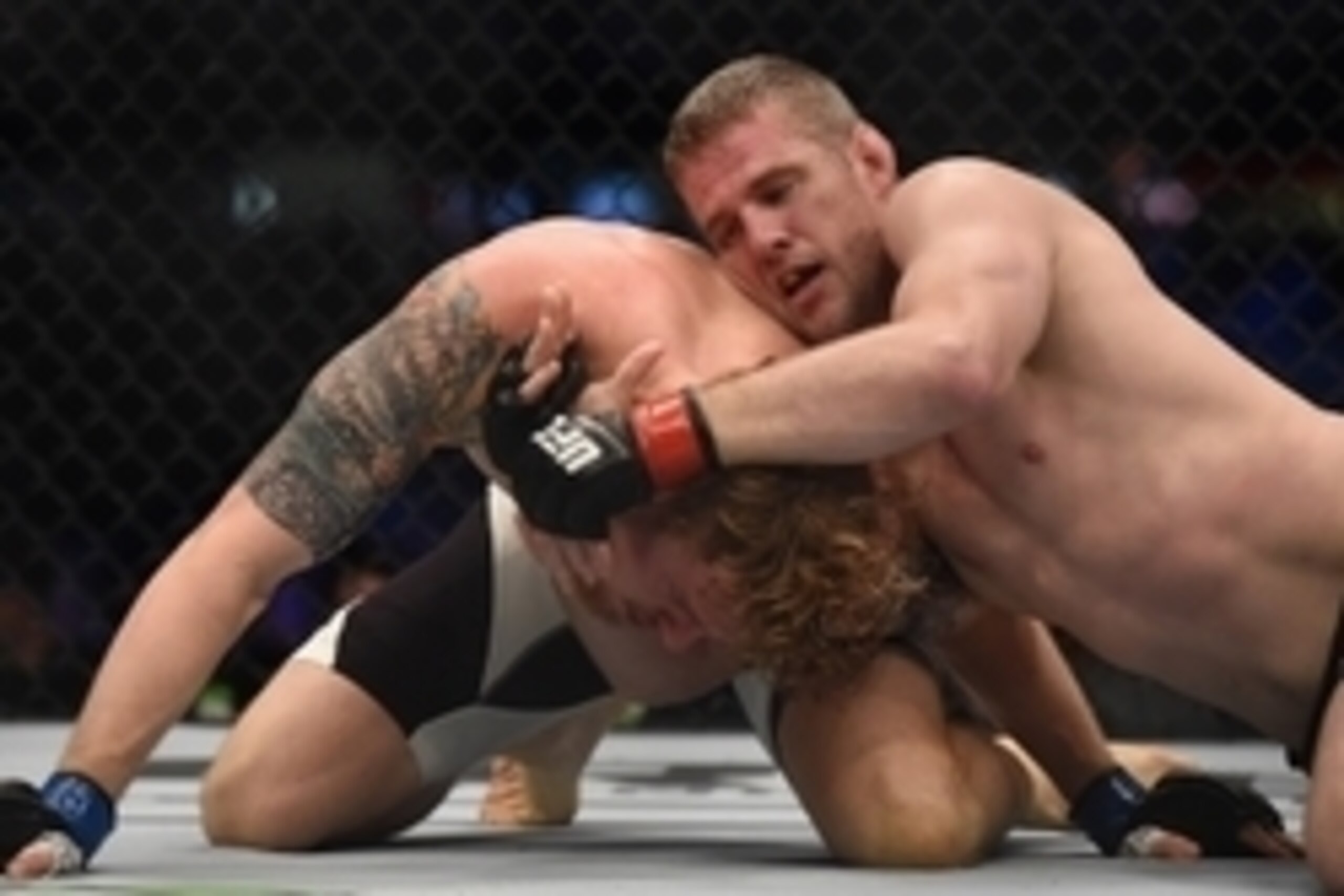Nov 15, 2015; Melbourne, Australia; Daniel Kelly (red gloves) competes against Steve Montgomery (blue gloves) during UFC 193 at Etihad Stadium. Mandatory Credit: Matt Roberts-USA TODAY Sports
