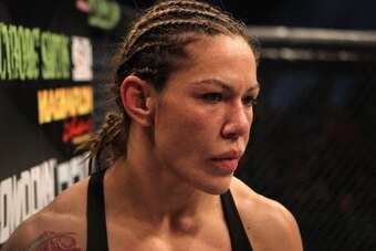 SAN DIEGO - DECEMBER 17:  Cris 'Cyborg' Santos is introduced during the Strikeforce event at the Valley View Casino Center on December 17, 2011 in San Diego, California.  (Photo by Josh Hedges/Forza LLC/Forza LLC via Getty Images)