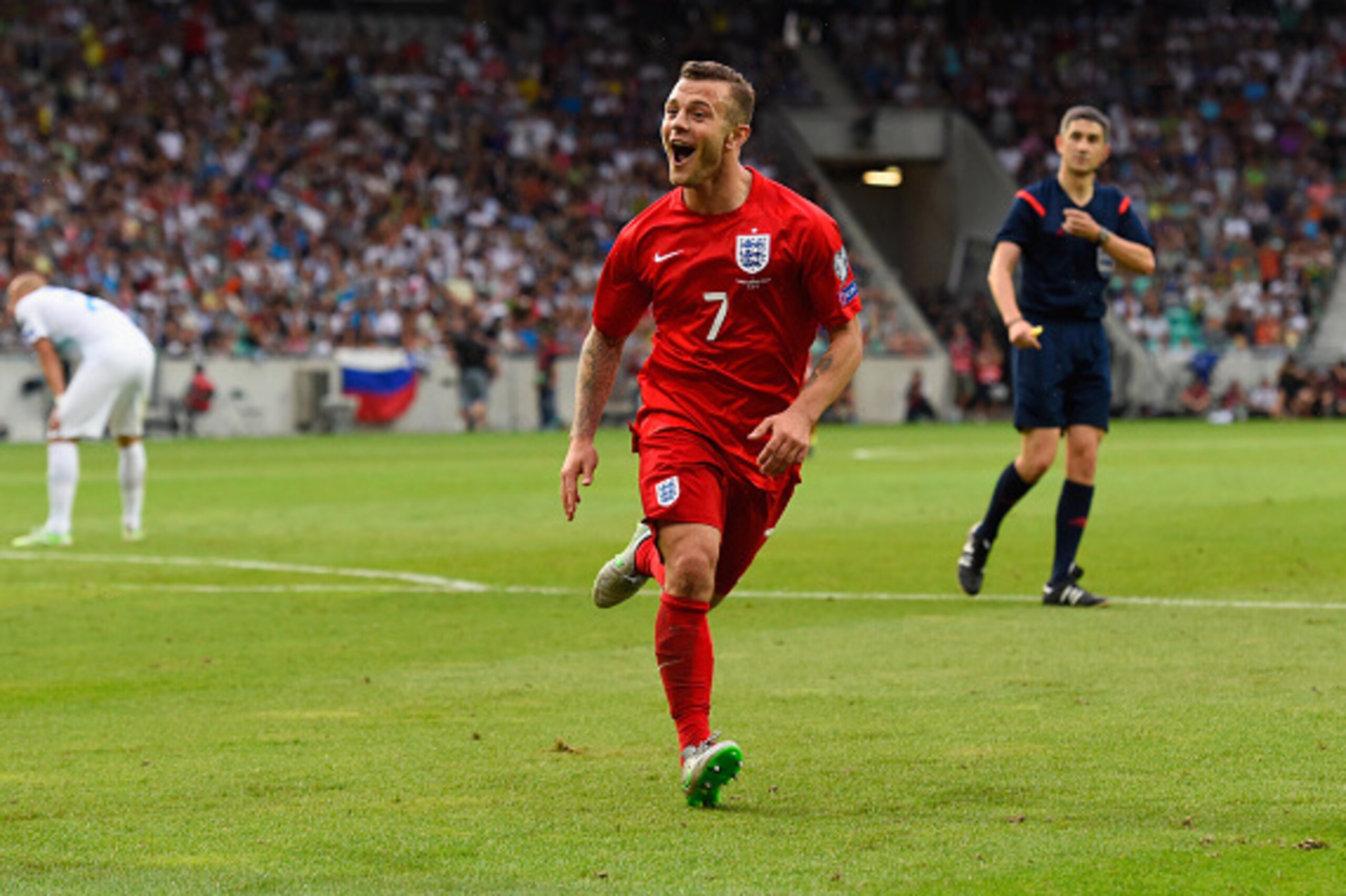 LJUBLJANA, SLOVENIA - JUNE 14:  Jack Wilshere of England celebrates scoring their second goal during the UEFA EURO 2016 Qualifier between Slovenia and England on at the Stozice Arena on June 14, 2015 in Ljubljana, Slovenia.  (Photo by Stu Forster/Getty Im