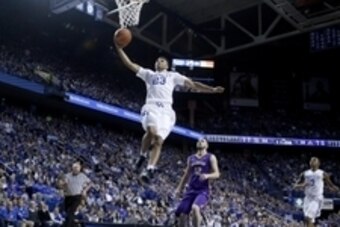 Nov 13, 2015; Lexington, KY, USA; Kentucky Wildcats guard Jamal Murray (23) goes up for a dunk against the Albany Great Danes in the second half of the game at Rupp Arena. Mandatory Credit: Mark Zerof-USA TODAY Sports