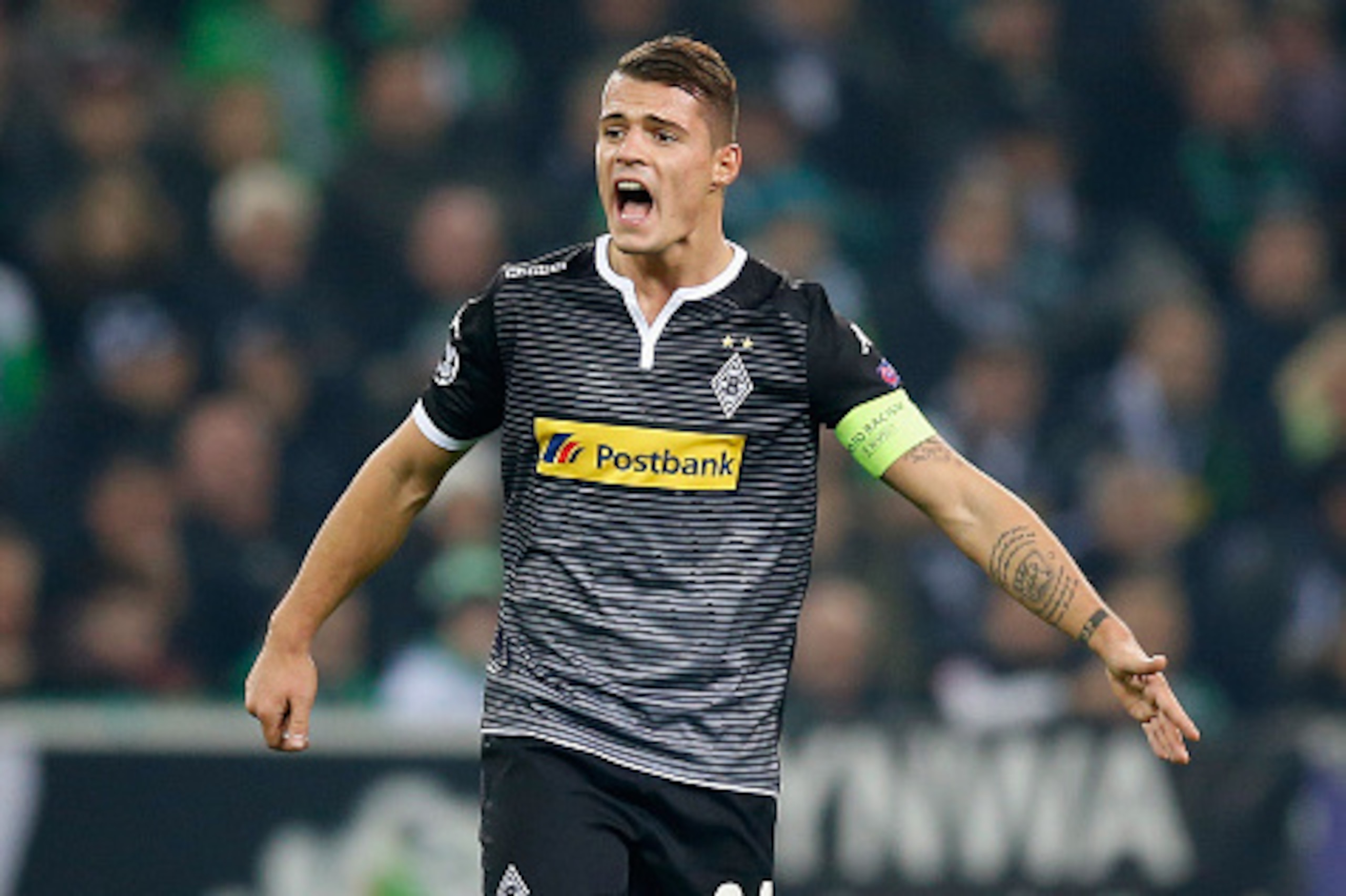 MOENCHENGLADBACH, GERMANY - NOVEMBER 03:  Granit Xhaka of Borussia Monchengladbach gestures during the UEFA Champions League Group D match between VfL Borussia Monchengladbach and Juventus Turin at Borussia Park on November 3, 2015 in Moenchengladbach, Ge