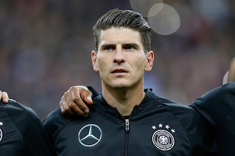 PARIS, FRANCE - NOVEMBER 13:  Mario Gomez of Germany looks on prior to the International Friendly match between France and Germany at the Stade de France on November 13, 2015 in Paris, France.  (Photo by Boris Streubel/Getty Images)