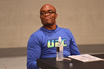 LAS VEGAS, NEVADA - FEBRUARY 02:  Head coach Anderson Silva judges the fights during the TUF Brazil season four elimination fights at the UFC Training Center on February 2, 2015 in Las Vegas, Nevada. (Photo by Josh Hedges/Zuffa LLC/Zuffa LLC via Getty Ima