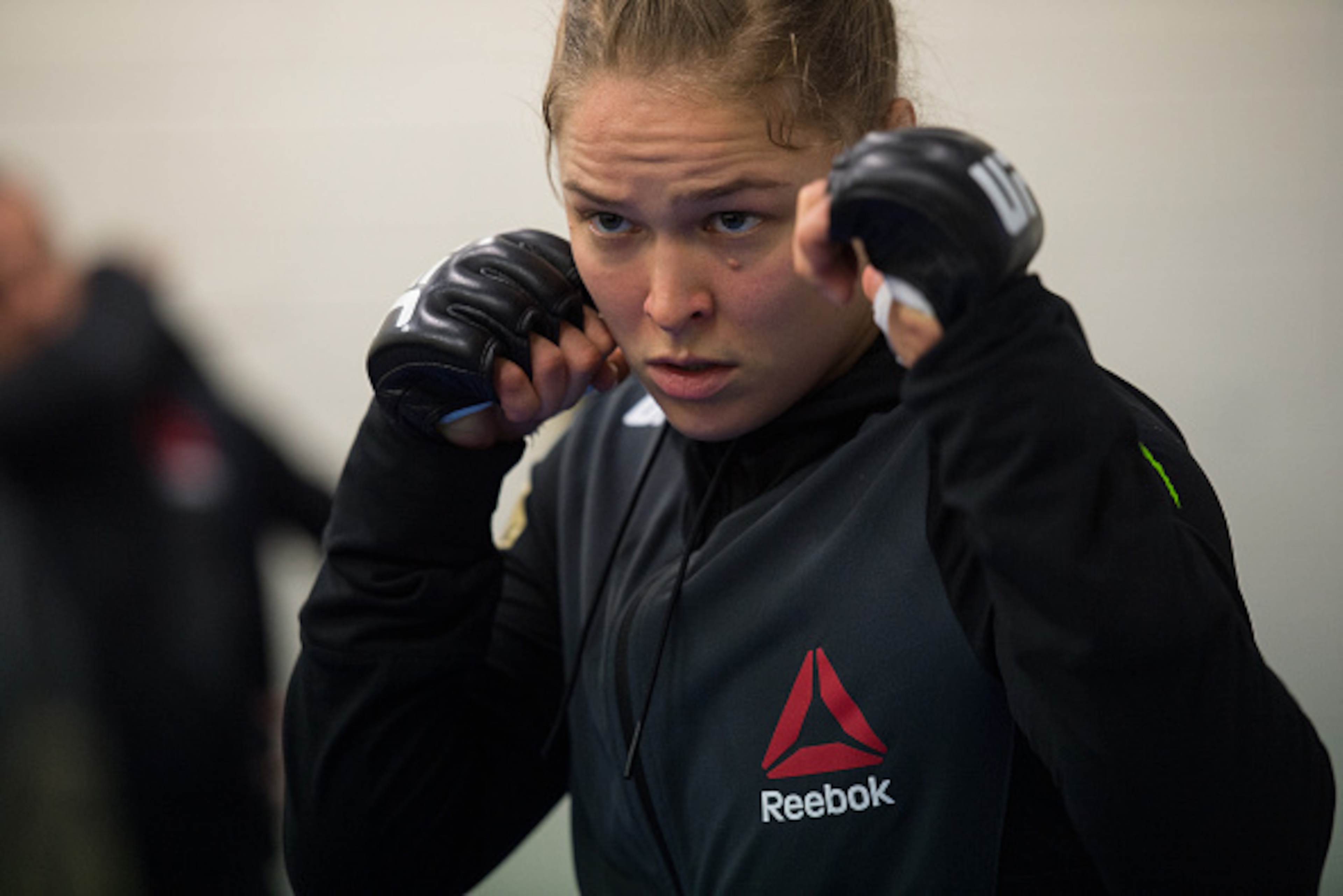 MELBOURNE, AUSTRALIA - NOVEMBER 15: UFC women's bantamweight champion Ronda Rousey of the United States warms up before facing Holly Holm of the United States during the UFC 193 event at Etihad Stadium on November 15, 2015 in Melbourne, Australia. (Phot MELBOURNE, AUSTRALIA - NOVEMBER 15: UFC women's bantamweight champion Ronda Rousey of the United States warms up before facing Holly Holm of the United States during the UFC 193 event at Etihad Stadium on November 15, 2015 in Melbourne, Australia. (Phot