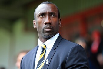 WALSALL, ENGLAND - OCTOBER 10:  Jimmy Floyd Hasselbaink the head coach / manager of Burton Albion  during the Sky Bet League One match between Walsall and Burton Albion at Bescot Stadium on October 10, 2015 in Walsall, England.  (Photo by James Baylis - A