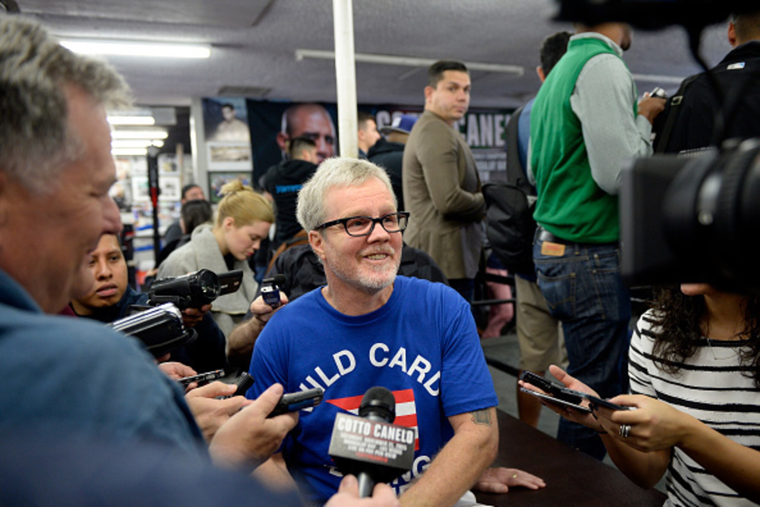 HOLLYWOOD CA - NOVEMBER 4: Trainer Freddie Roach for boxer Miguel Cotto during a media workout at Wild Card Boxing Club November 4, 2015, in Hollywood, California. Cotto and former WBC and WBA Super Welterweight World Champion Canelo Alvarez will face eac