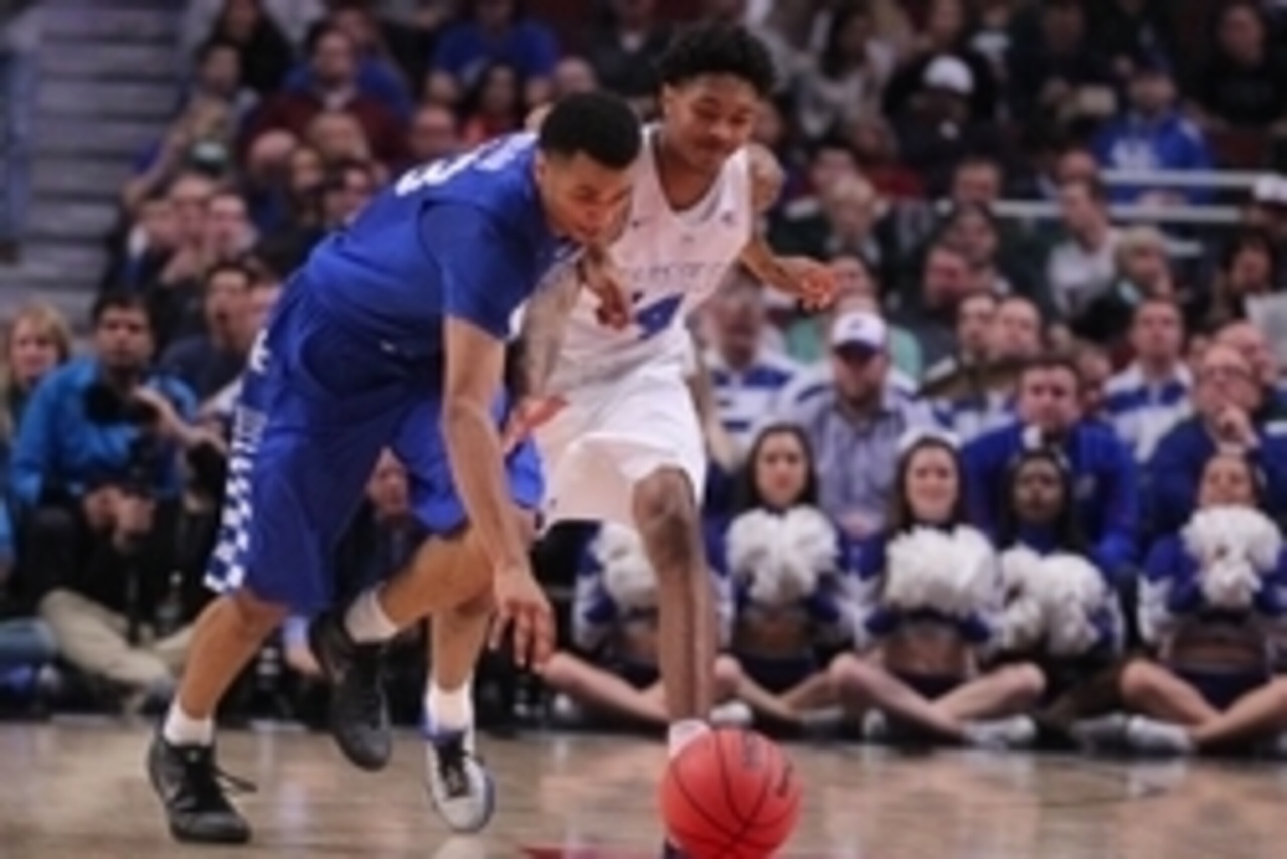 Nov 17, 2015; Chicago, IL, USA; Kentucky Wildcats guard Jamal Murray (23) and Duke Blue Devils guard Brandon Ingram (14) fight for the ball during the second half at the United Center. Kentucky won 74-63. Mandatory Credit: Dennis Wierzbicki-USA TODAY Spor